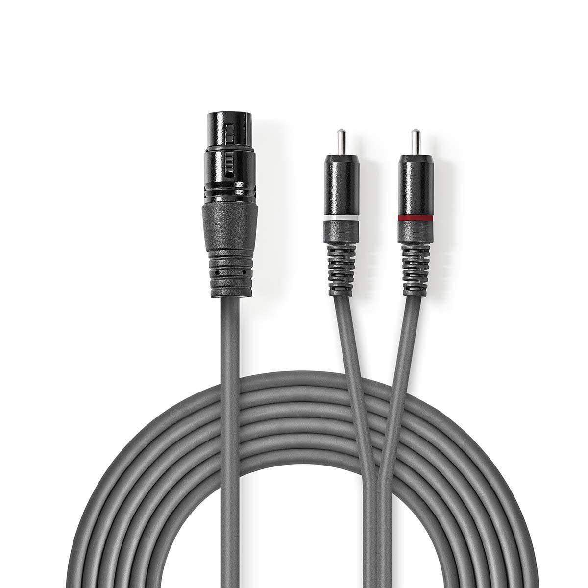 Balanced Audio-Kabel | XLR 3-Pin Buchse | 2x RCA Stecker | Vernickelt | 1.50 m | Rund | PVC | Dunkelgrau | Kartonhülle