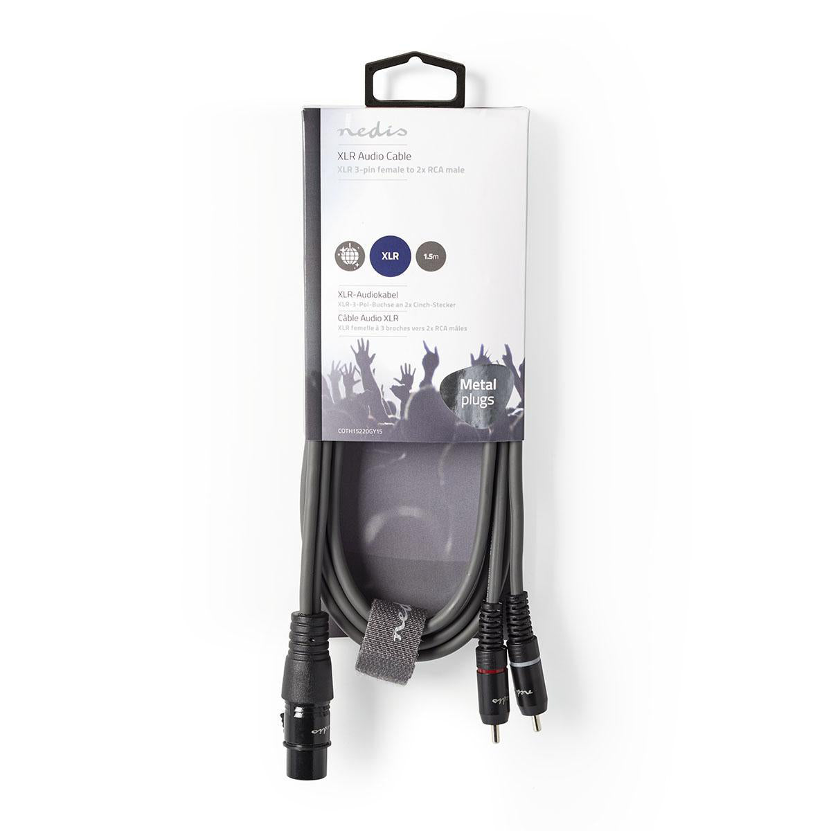 Balanced Audio-Kabel | XLR 3-Pin Buchse | 2x RCA Stecker | Vernickelt | 1.50 m | Rund | PVC | Dunkelgrau | Kartonhülle