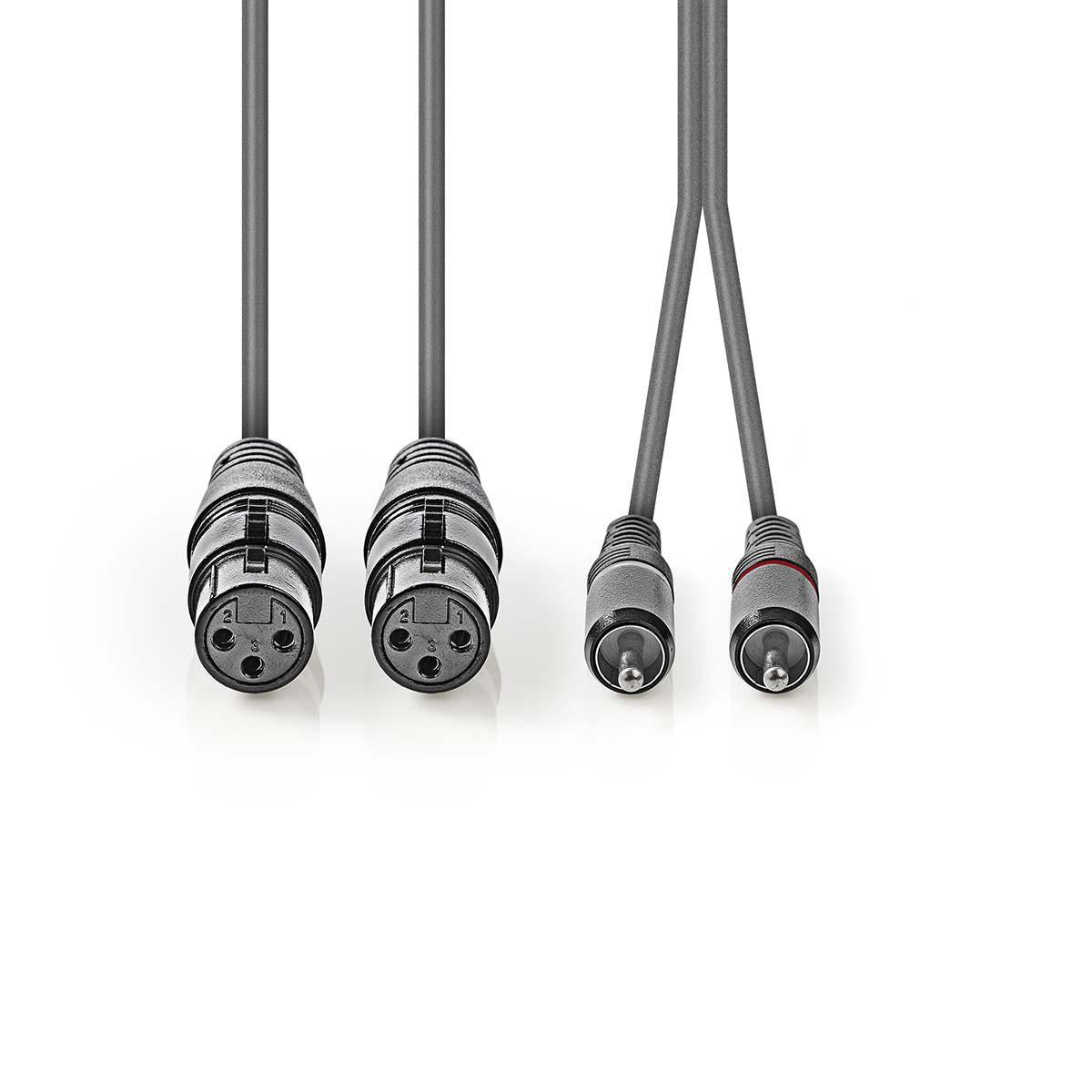 Balanced Audio-Kabel | 2x XLR 3-Pin Buchse | 2x RCA Stecker | Vernickelt | 1.50 m | Rund | PVC | Dunkelgrau | Kartonhülle