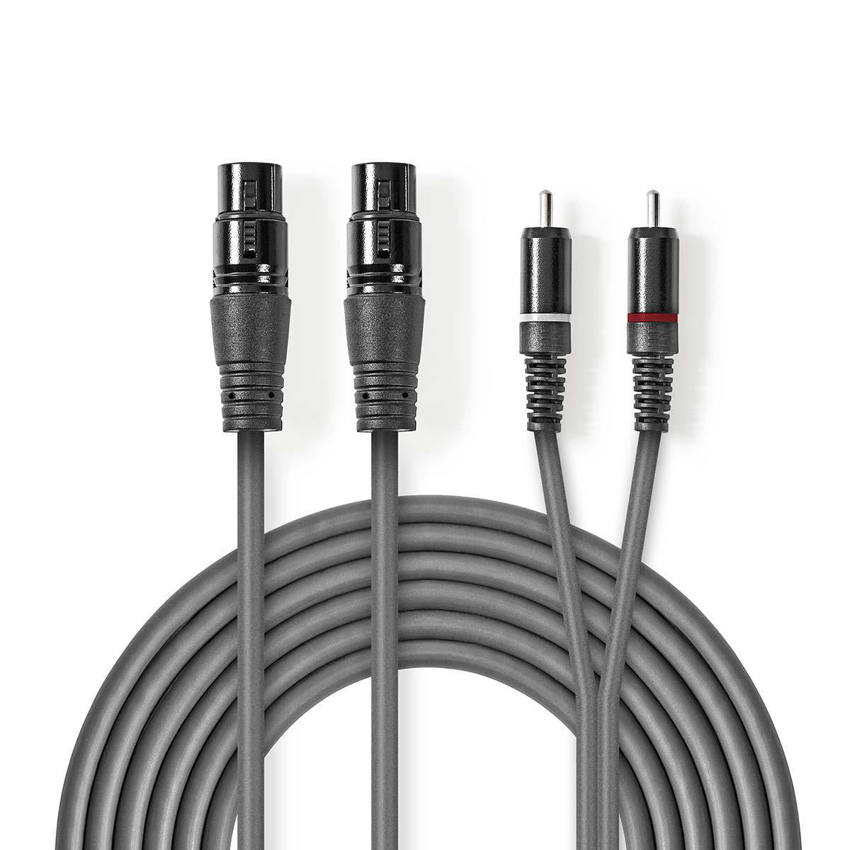 Balanced Audio-Kabel | 2x XLR 3-Pin Buchse | 2x RCA Stecker | Vernickelt | 1.50 m | Rund | PVC | Dunkelgrau | Kartonhülle