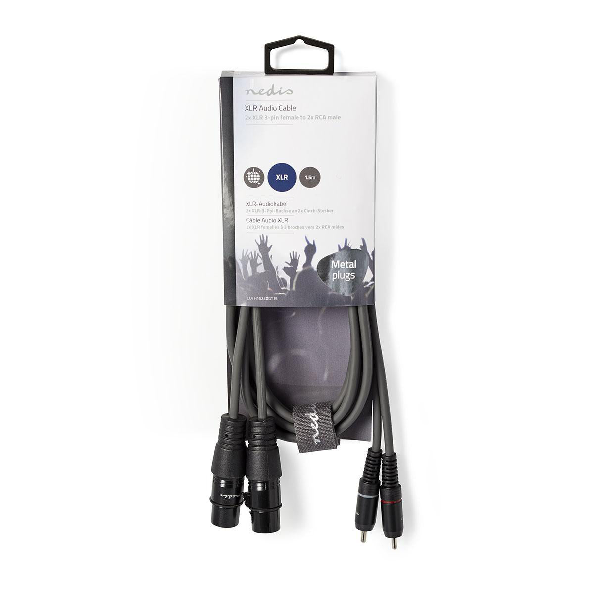 Balanced Audio-Kabel | 2x XLR 3-Pin Buchse | 2x RCA Stecker | Vernickelt | 1.50 m | Rund | PVC | Dunkelgrau | Kartonhülle