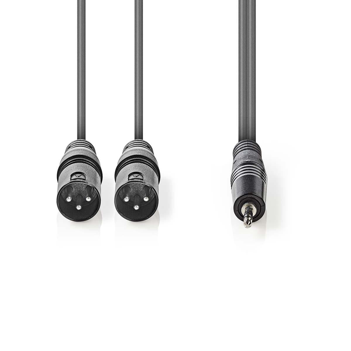 Balanced Audio-Kabel | 2x XLR 3-Pin Stecker | 3.5 mm Stecker | Vernickelt | 1.50 m | Rund | PVC | Dunkelgrau | Kartonhülle