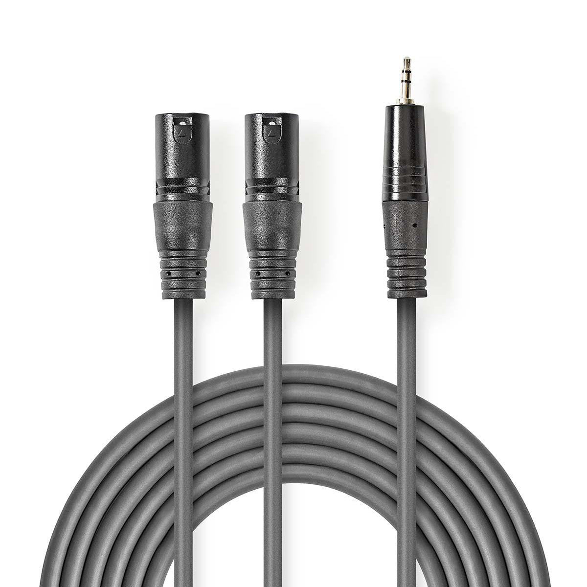 Balanced Audio-Kabel | 2x XLR 3-Pin Stecker | 3.5 mm Stecker | Vernickelt | 1.50 m | Rund | PVC | Dunkelgrau | Kartonhülle