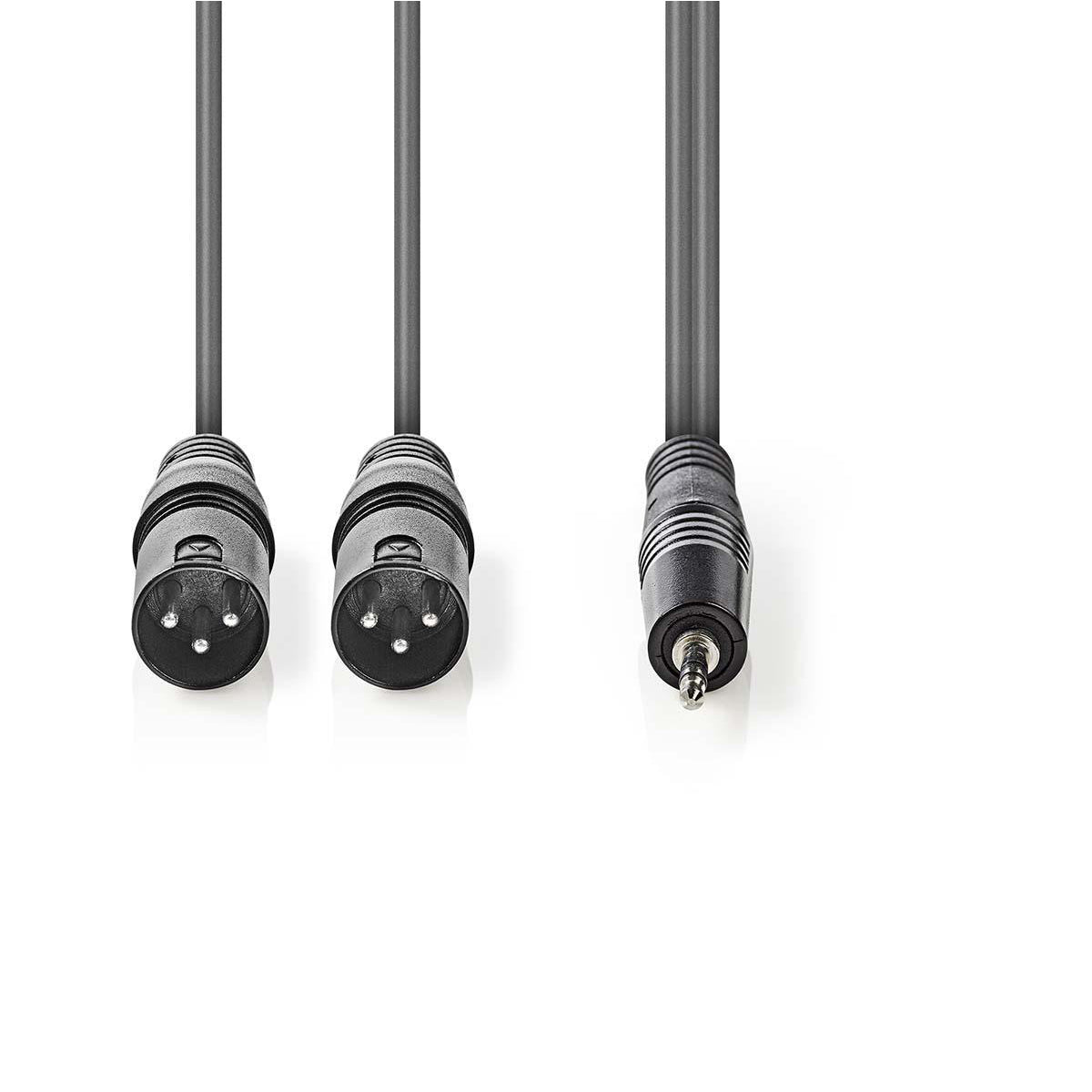 Balanced Audio-Kabel | 2x XLR 3-Pin Stecker | 3.5 mm Stecker | Vernickelt | 3.00 m | Rund | PVC | Dunkelgrau | Kartonhülle