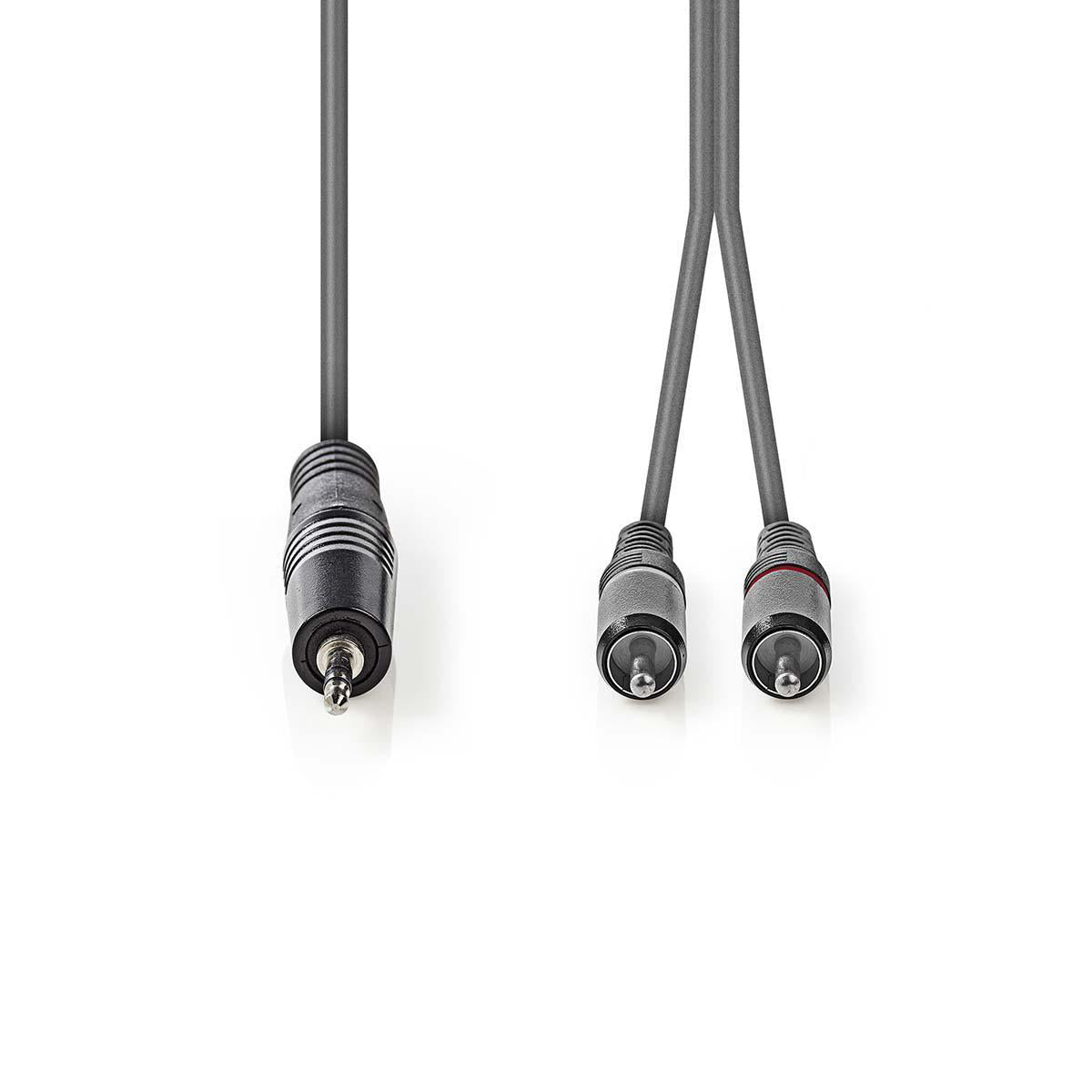 Stereo-Audiokabel | 3.5 mm Stecker | 2x RCA Stecker | Vernickelt | 1.50 m | Rund | Dunkelgrau | Kartonhülle