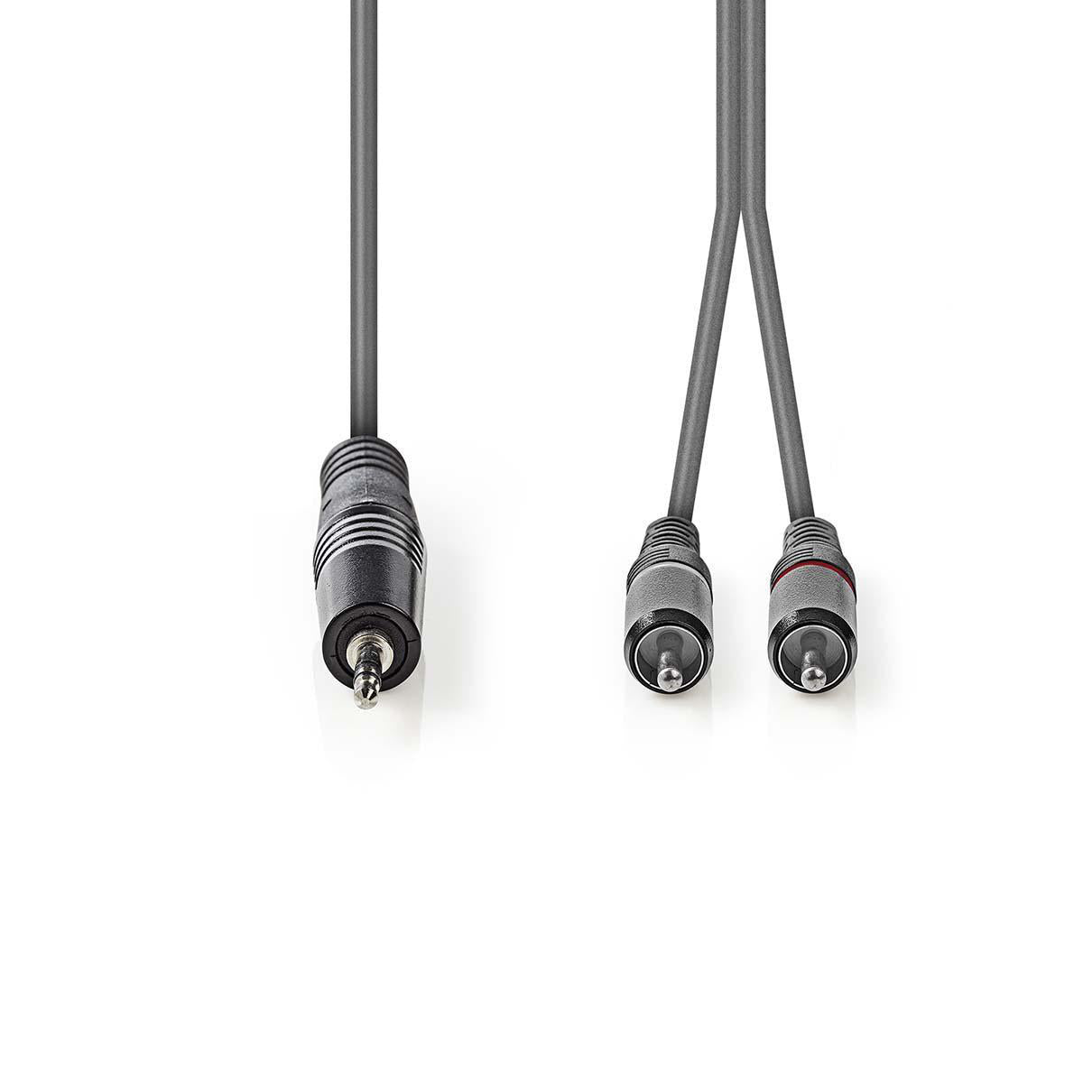 Stereo-Audiokabel | 3.5 mm Stecker | 2x RCA Stecker | Vernickelt | 3.00 m | Rund | Dunkelgrau | Kartonhülle