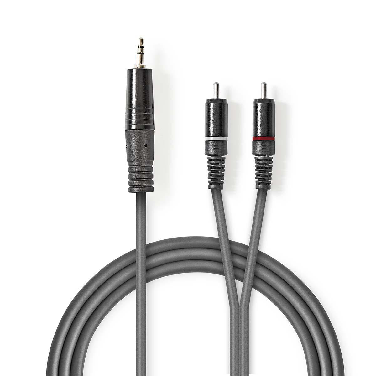 Stereo-Audiokabel | 3.5 mm Stecker | 2x RCA Stecker | Vernickelt | 3.00 m | Rund | Dunkelgrau | Kartonhülle