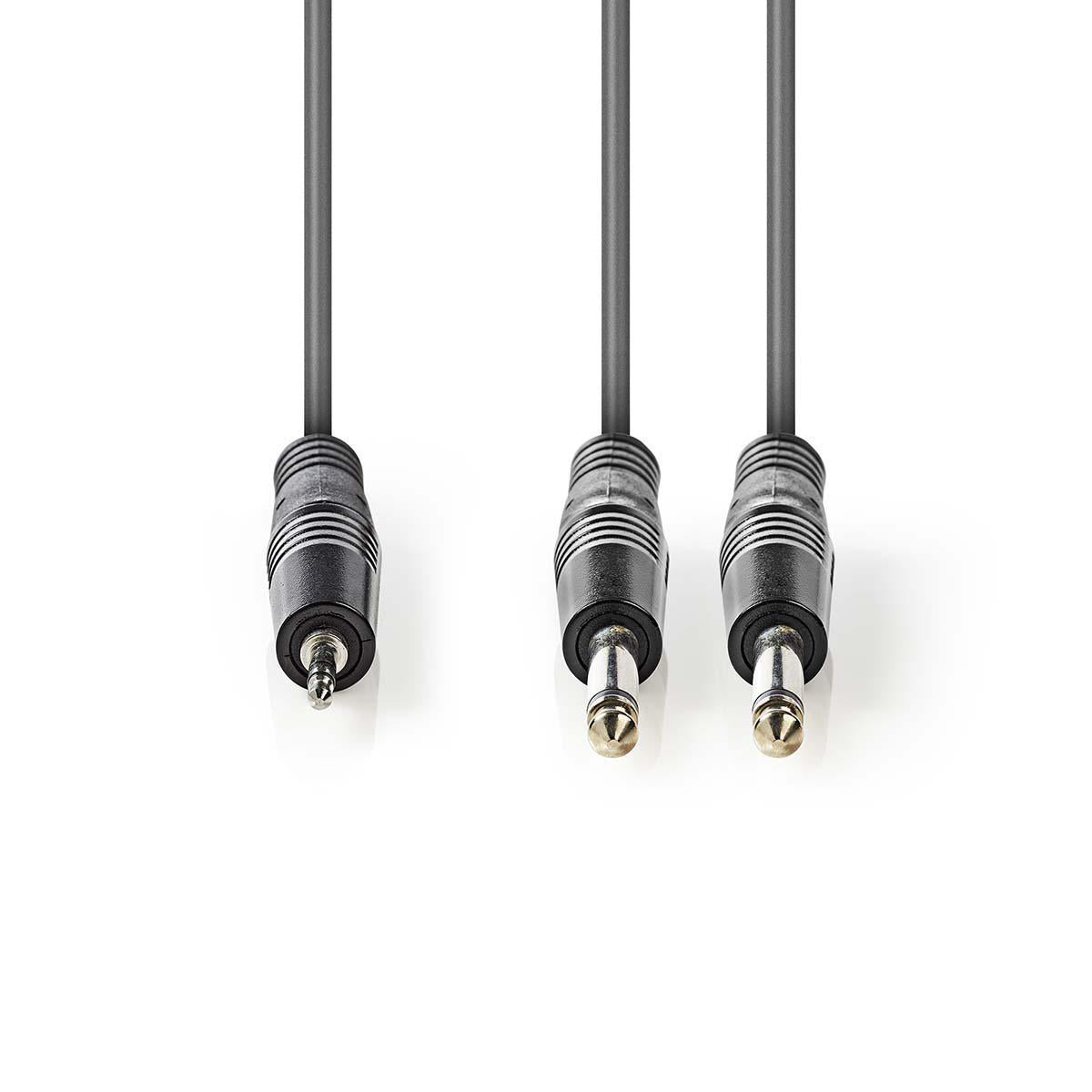 Stereo-Audiokabel | 2x 6.35 mm Stecker | 3.5 mm Stecker | Vernickelt | 5.00 m | Rund | Dunkelgrau | Kartonhülle