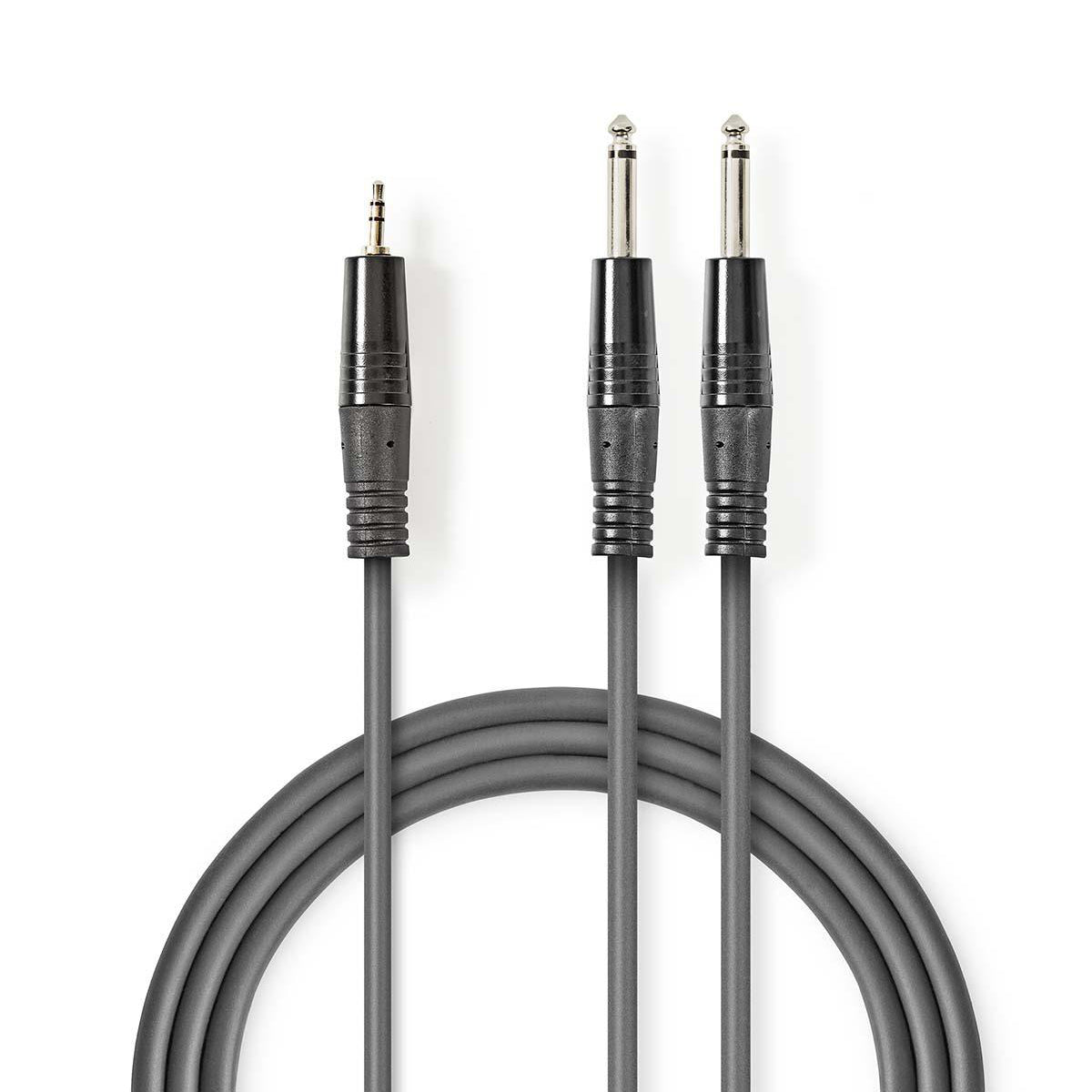 Stereo-Audiokabel | 2x 6.35 mm Stecker | 3.5 mm Stecker | Vernickelt | 5.00 m | Rund | Dunkelgrau | Kartonhülle