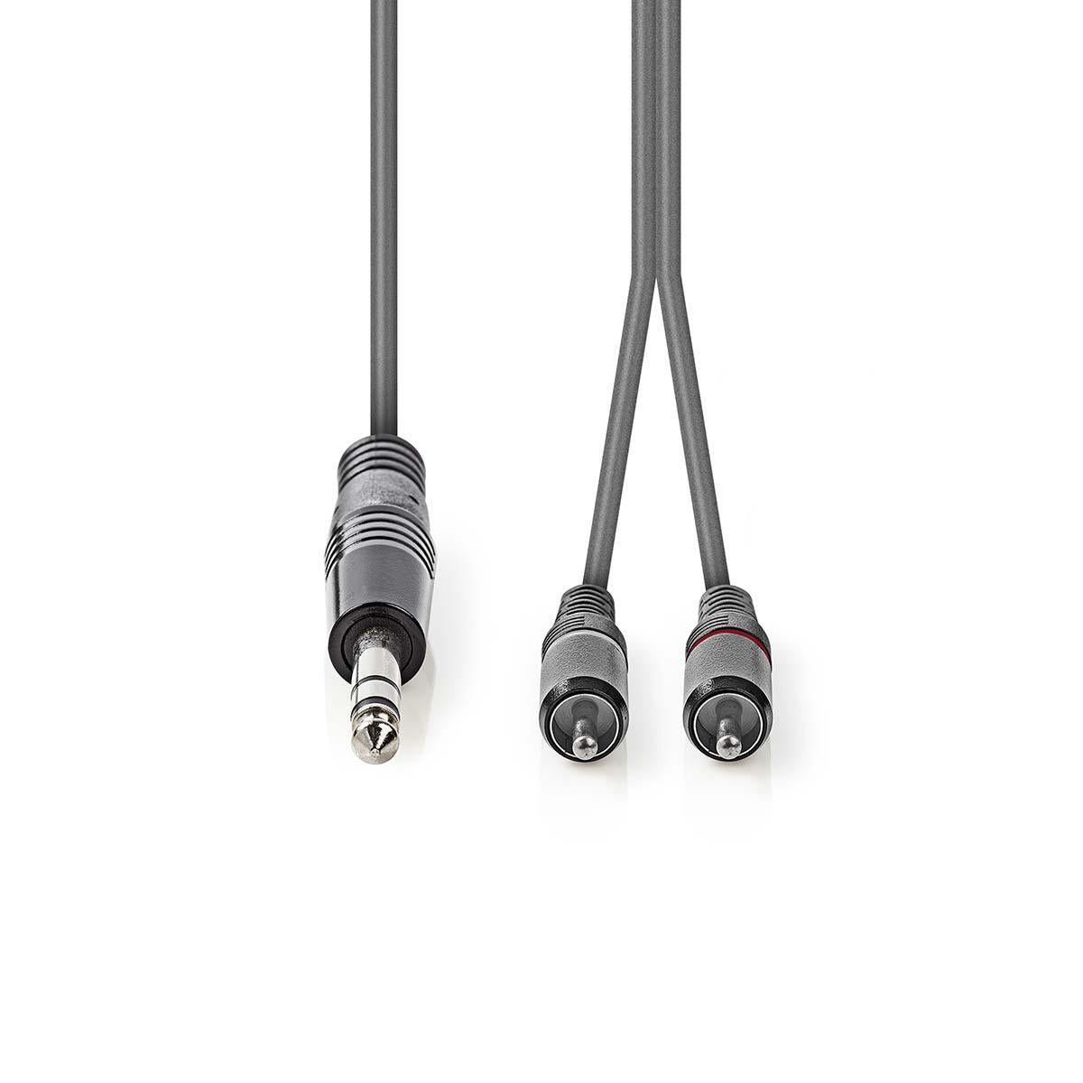 Stereo-Audiokabel | 6.35 mm Stecker | 2x RCA Stecker | Vernickelt | 1.50 m | Rund | Dunkelgrau | Kartonhülle