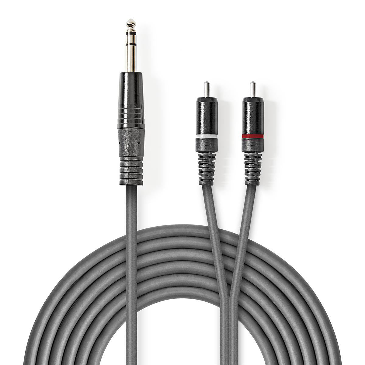 Stereo-Audiokabel | 6.35 mm Stecker | 2x RCA Stecker | Vernickelt | 1.50 m | Rund | Dunkelgrau | Kartonhülle