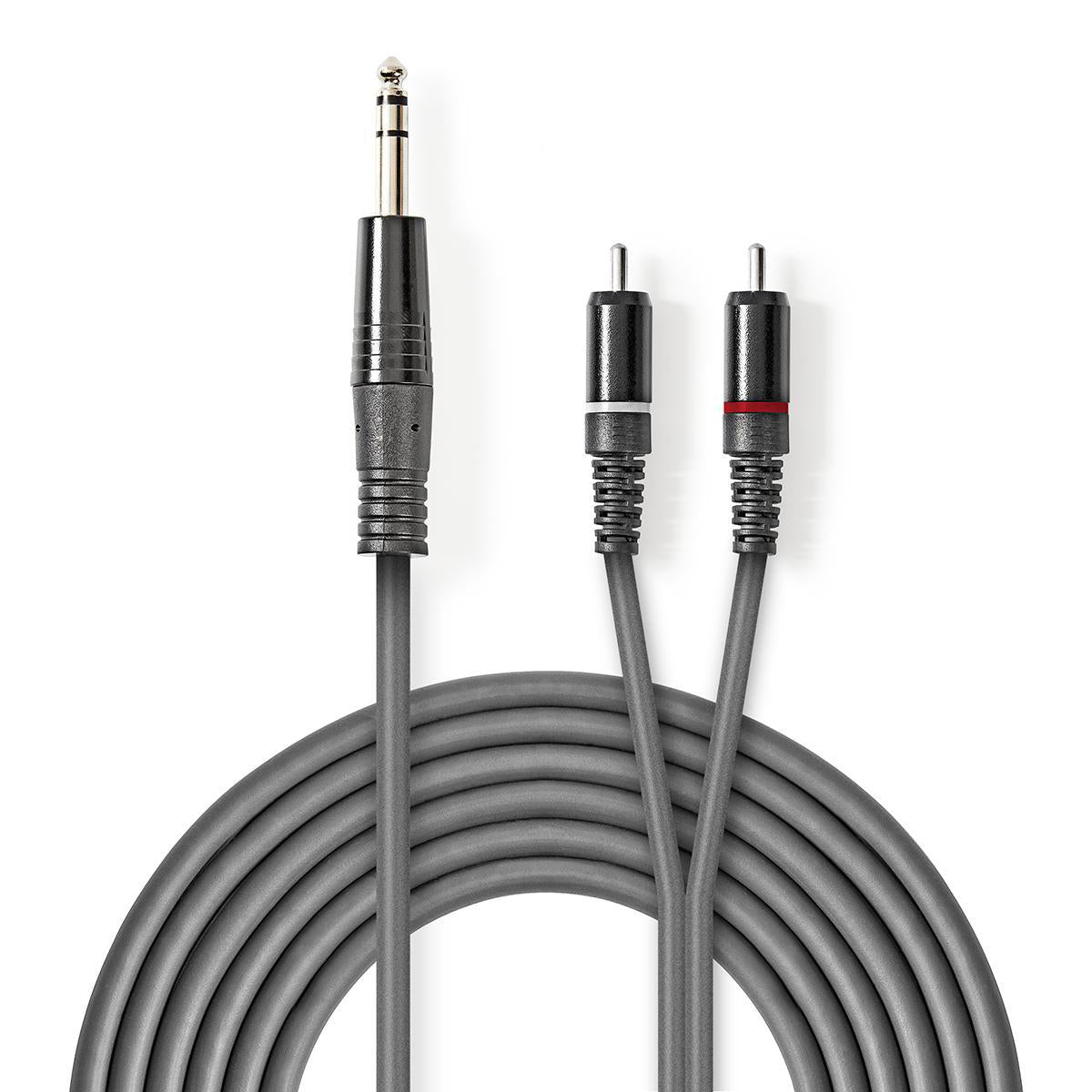 Stereo-Audiokabel | 6.35 mm Stecker | 2x RCA Stecker | Vernickelt | 3.00 m | Rund | Dunkelgrau | Kartonhülle