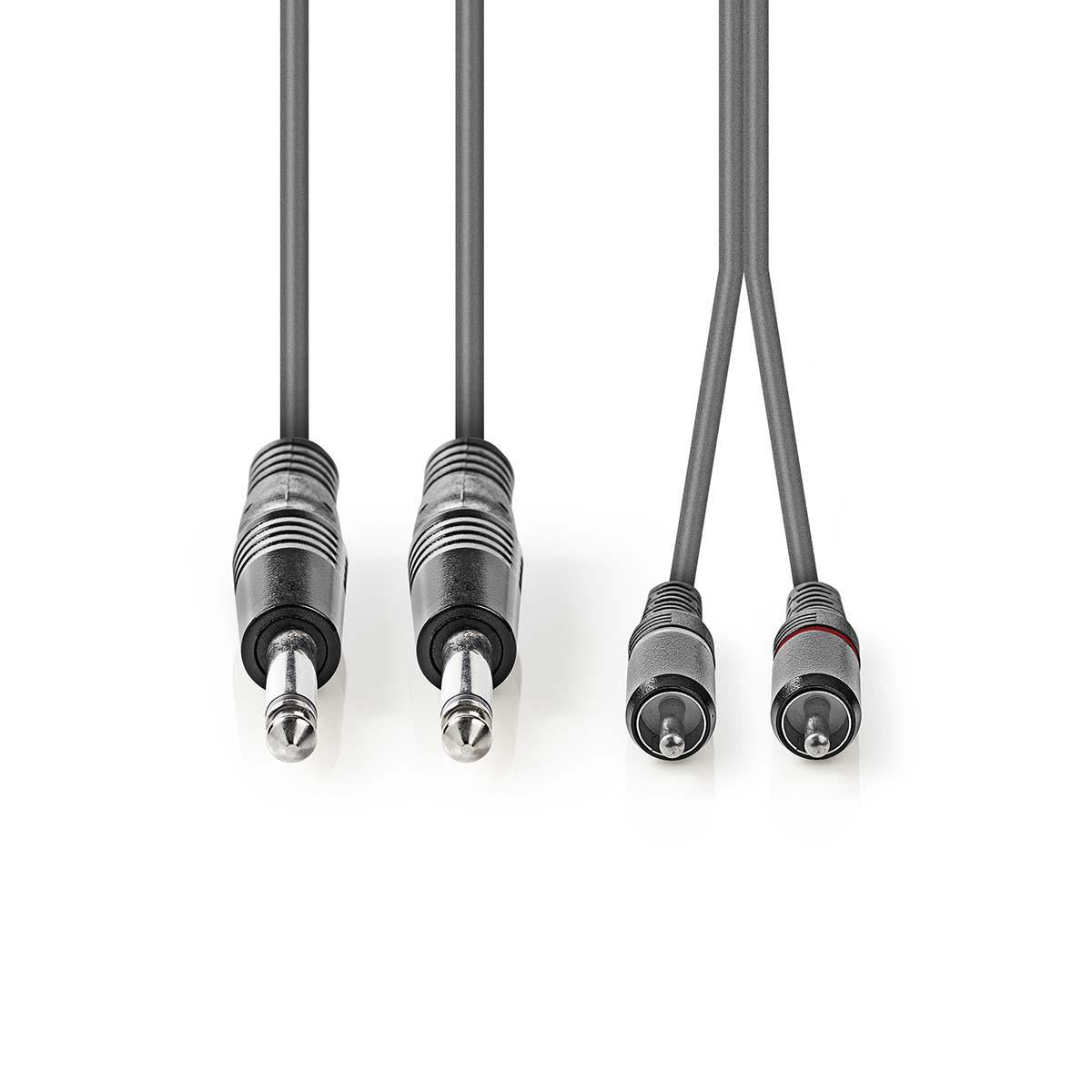 Stereo-Audiokabel | 2x 6.35 mm Stecker | 2x RCA Stecker | Vernickelt | 1.50 m | Rund | Dunkelgrau | Kartonhülle