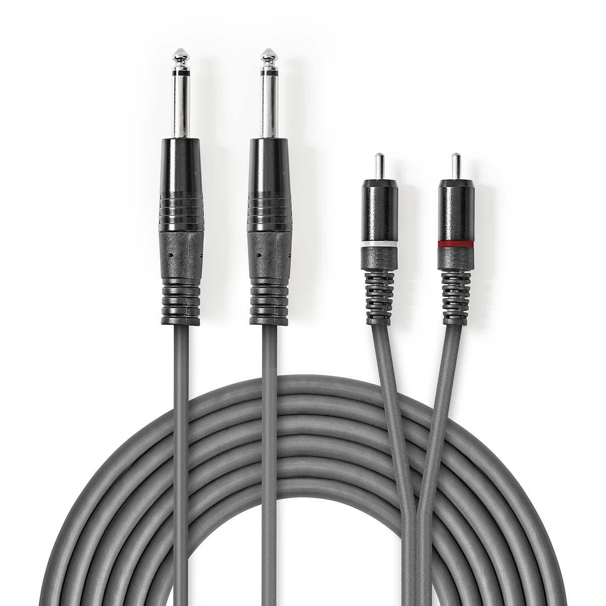 Stereo-Audiokabel | 2x 6.35 mm Stecker | 2x RCA Stecker | Vernickelt | 1.50 m | Rund | Dunkelgrau | Kartonhülle