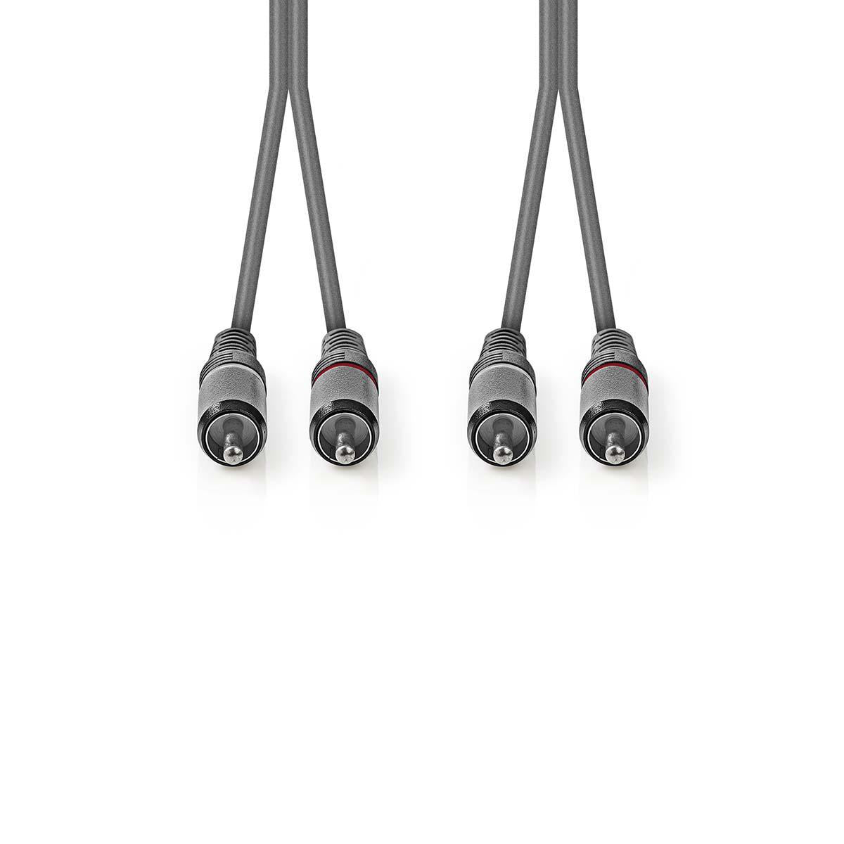 Stereo-Audiokabel | 2x RCA Stecker | 2x RCA Stecker | Vernickelt | 1.50 m | Rund | Dunkelgrau | Kartonhülle