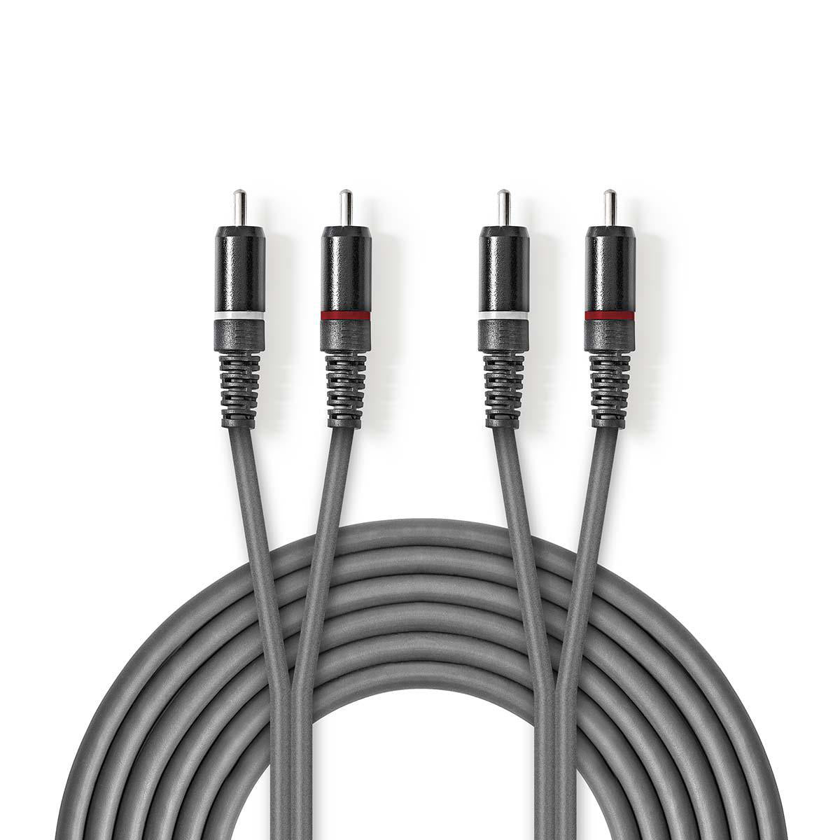 Stereo-Audiokabel | 2x RCA Stecker | 2x RCA Stecker | Vernickelt | 1.50 m | Rund | Dunkelgrau | Kartonhülle