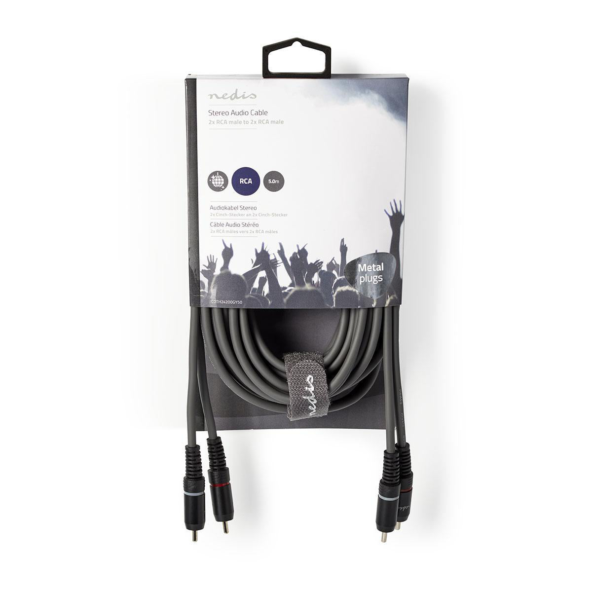 Stereo-Audiokabel | 2x RCA Stecker | 2x RCA Stecker | Vernickelt | 5.00 m | Rund | Dunkelgrau | Kartonhülle