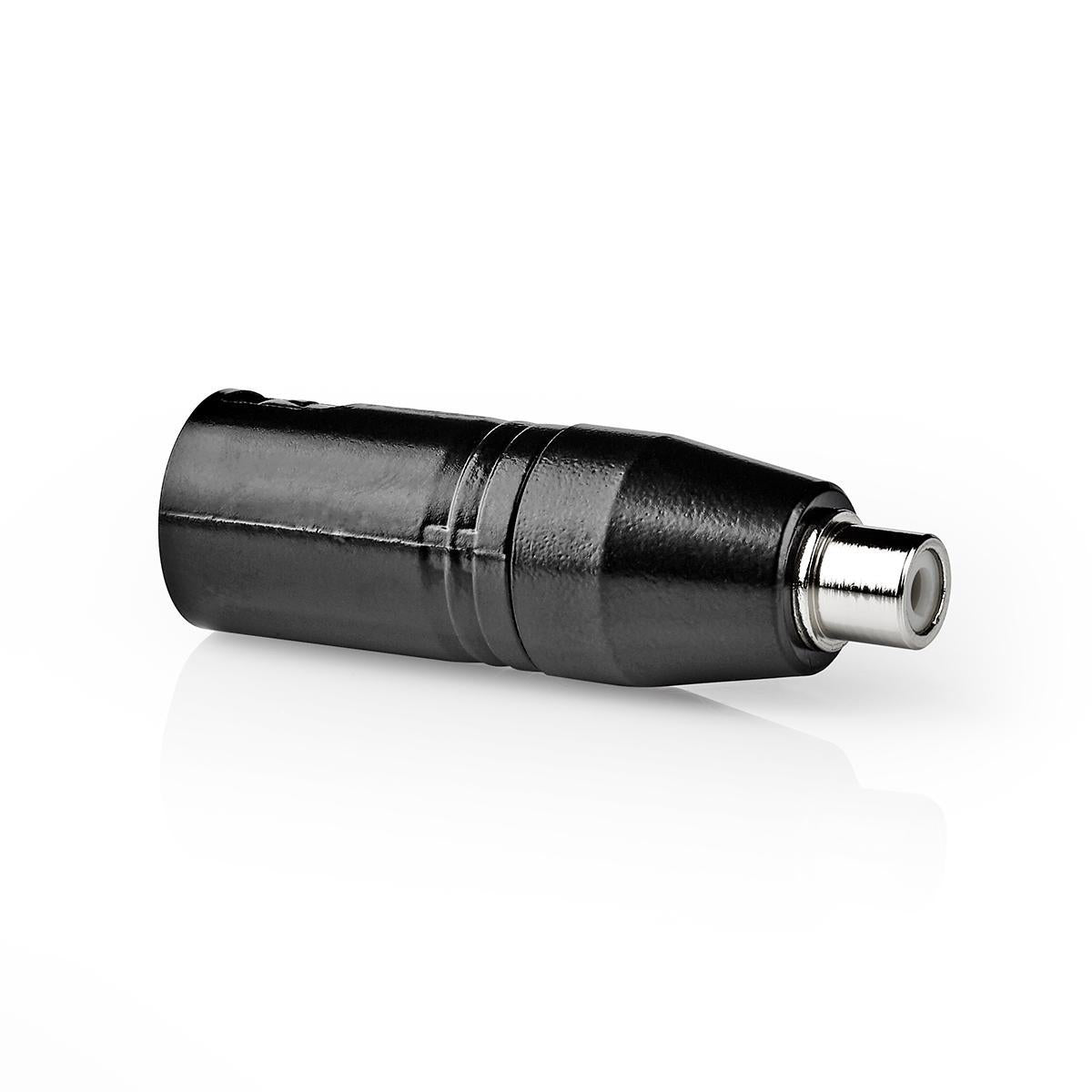 XLR Adapter | XLR 3-Pin Stecker | Cinch Buchse | Vernickelt | Gerade | Metall | Schwarz | 1 Stück | Plastikbeutel