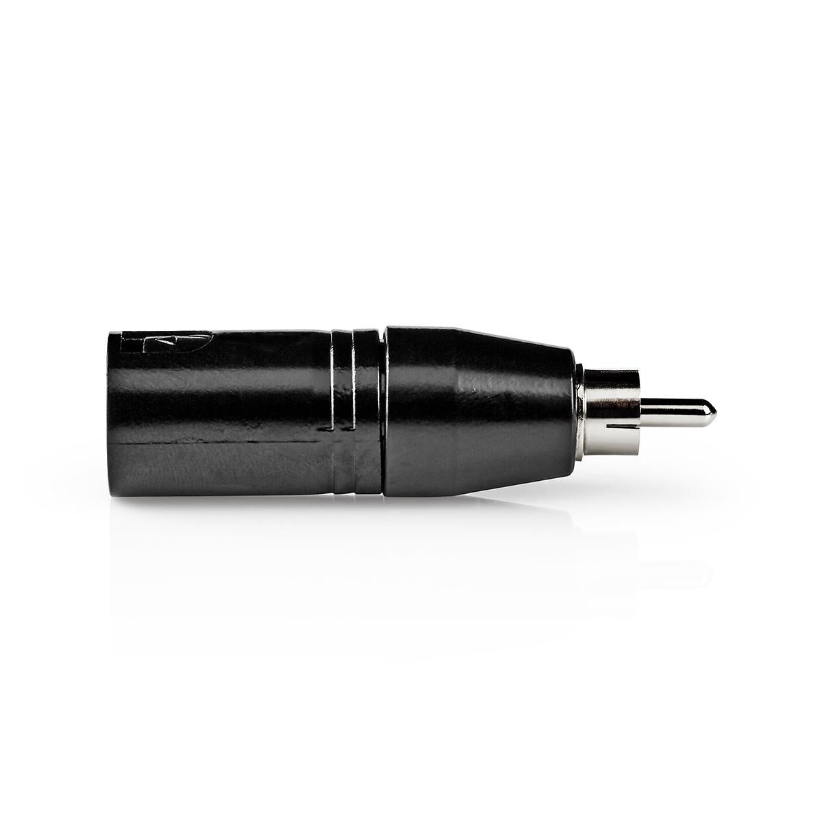 XLR Adapter | XLR 3-Pin Stecker | RCA | Vernickelt | Gerade | Metall | Schwarz | 1 Stück | Plastikbeutel