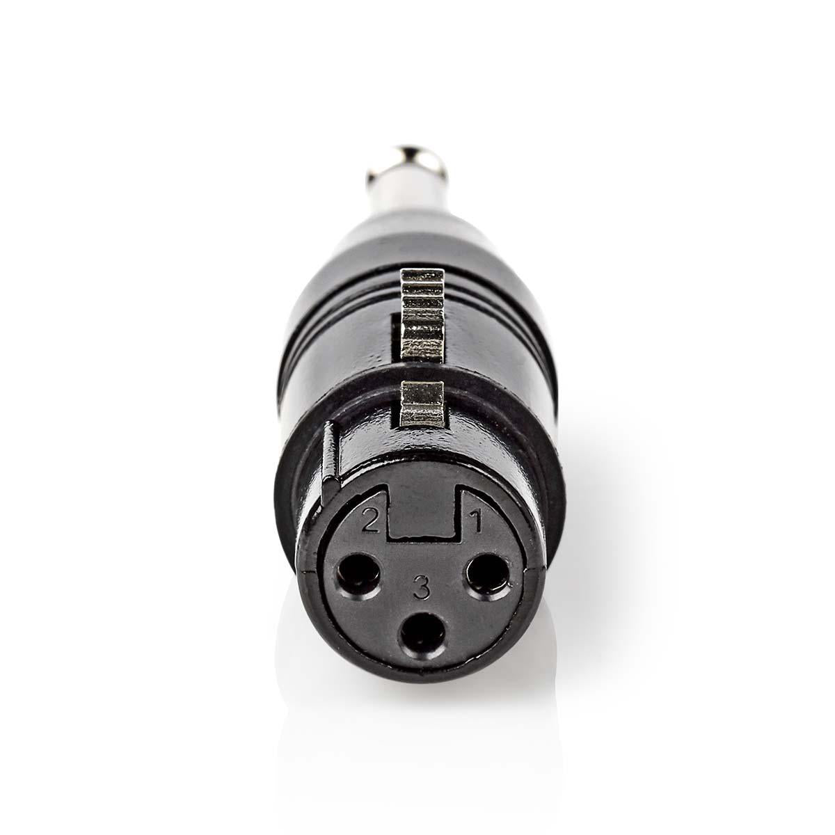 XLR Adapter | XLR 3-Pin Buchse | 6.35 mm Stecker | Vernickelt | Gerade | Metall | Schwarz | 1 Stück | Plastikbeutel