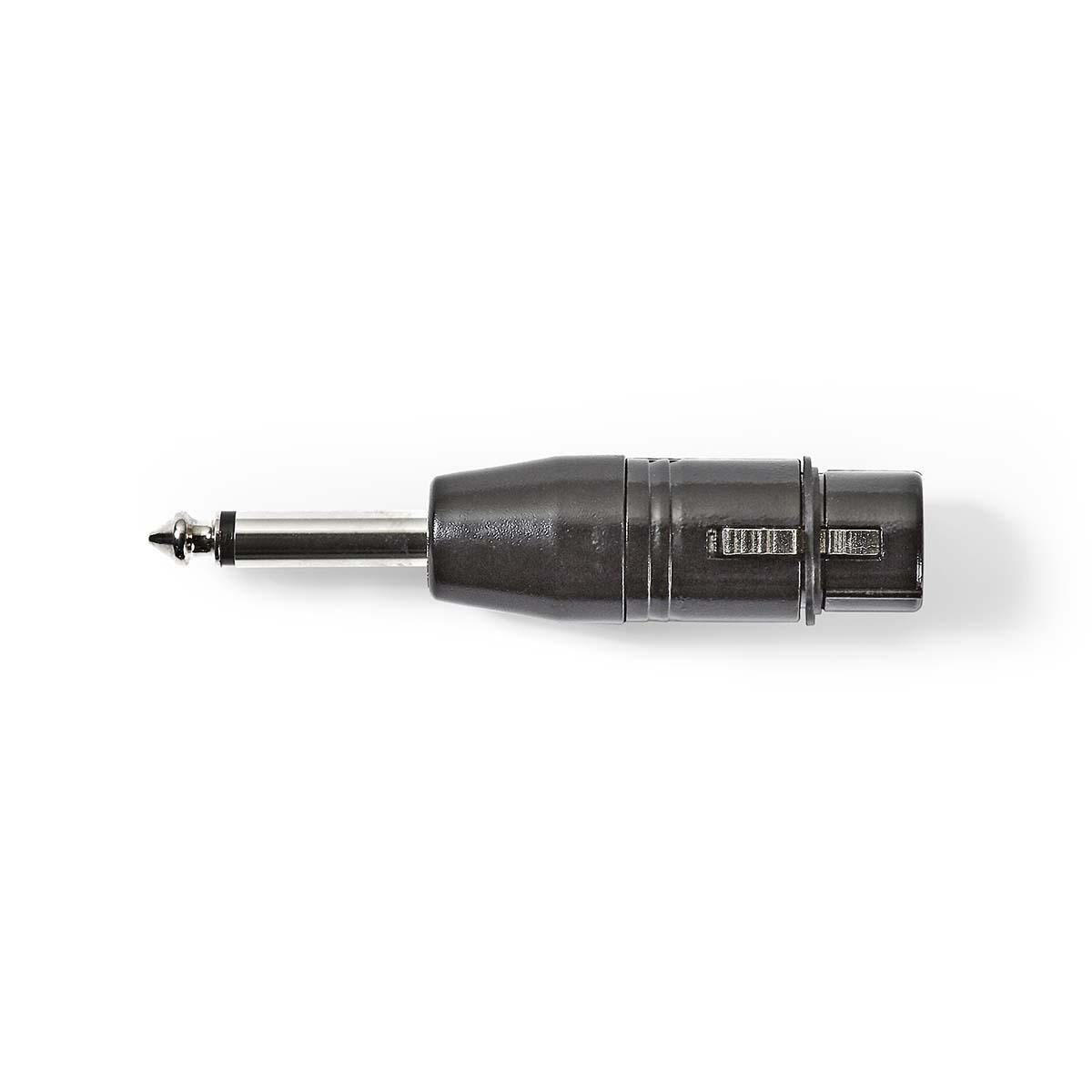 XLR Adapter | XLR 3-Pin Buchse | 6.35 mm Stecker | Vernickelt | Gerade | Metall | Schwarz | 1 Stück | Plastikbeutel