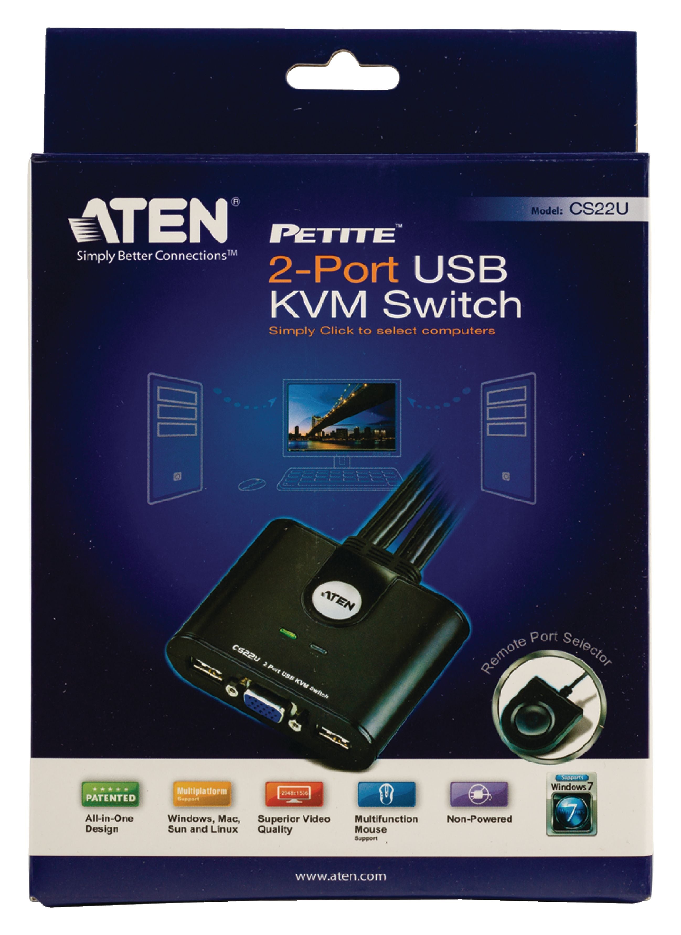 2-Port-USB-VGA-Kabel-KVM-Switch mit Remote-Port-Wähler
