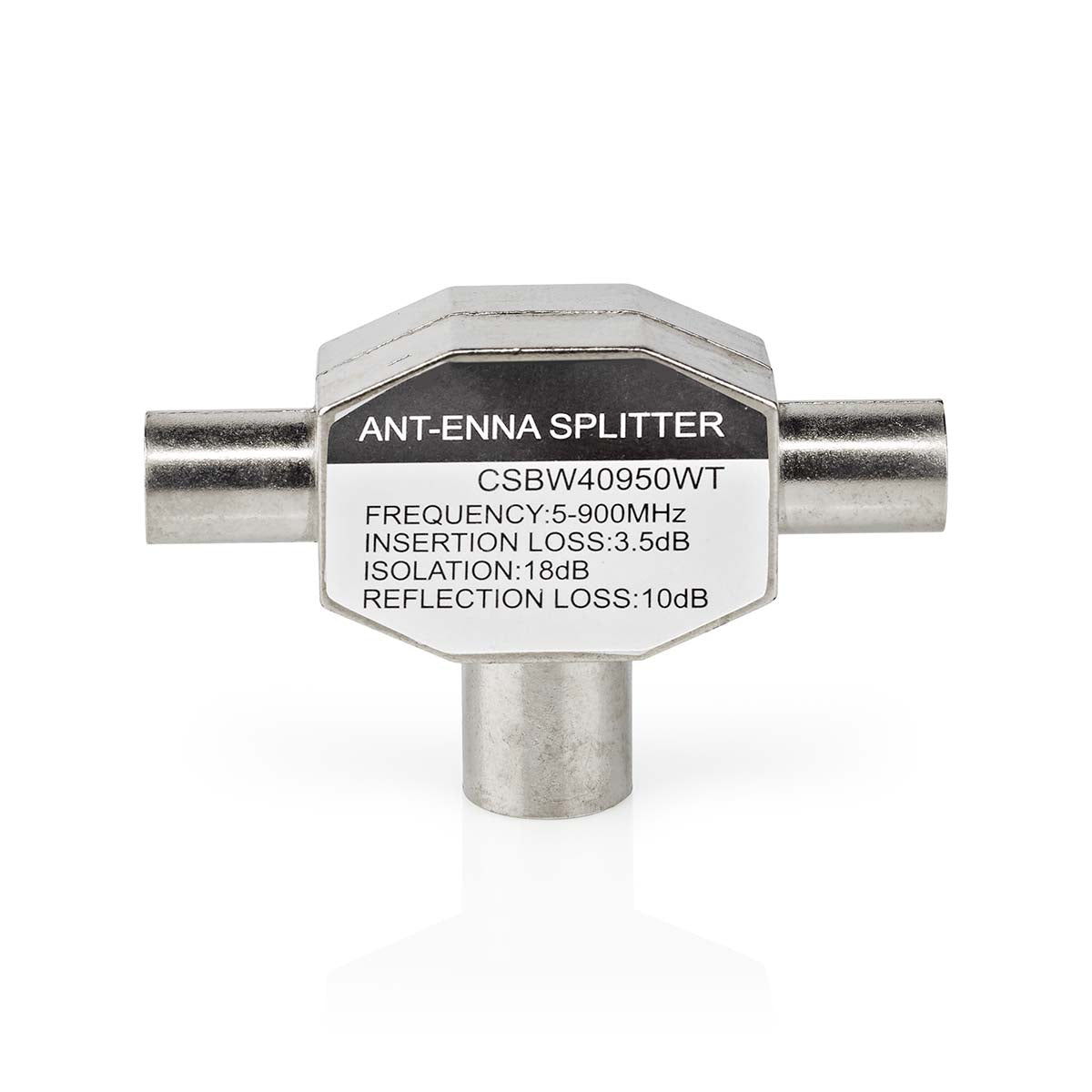 Satelliten- und Antennenadapter | 2x Coax Stecker | IEC (Coax) Buchse | Vernickelt | 75 Ohm | T-Splitter | Metall | Weiss | 1 Stück | Box