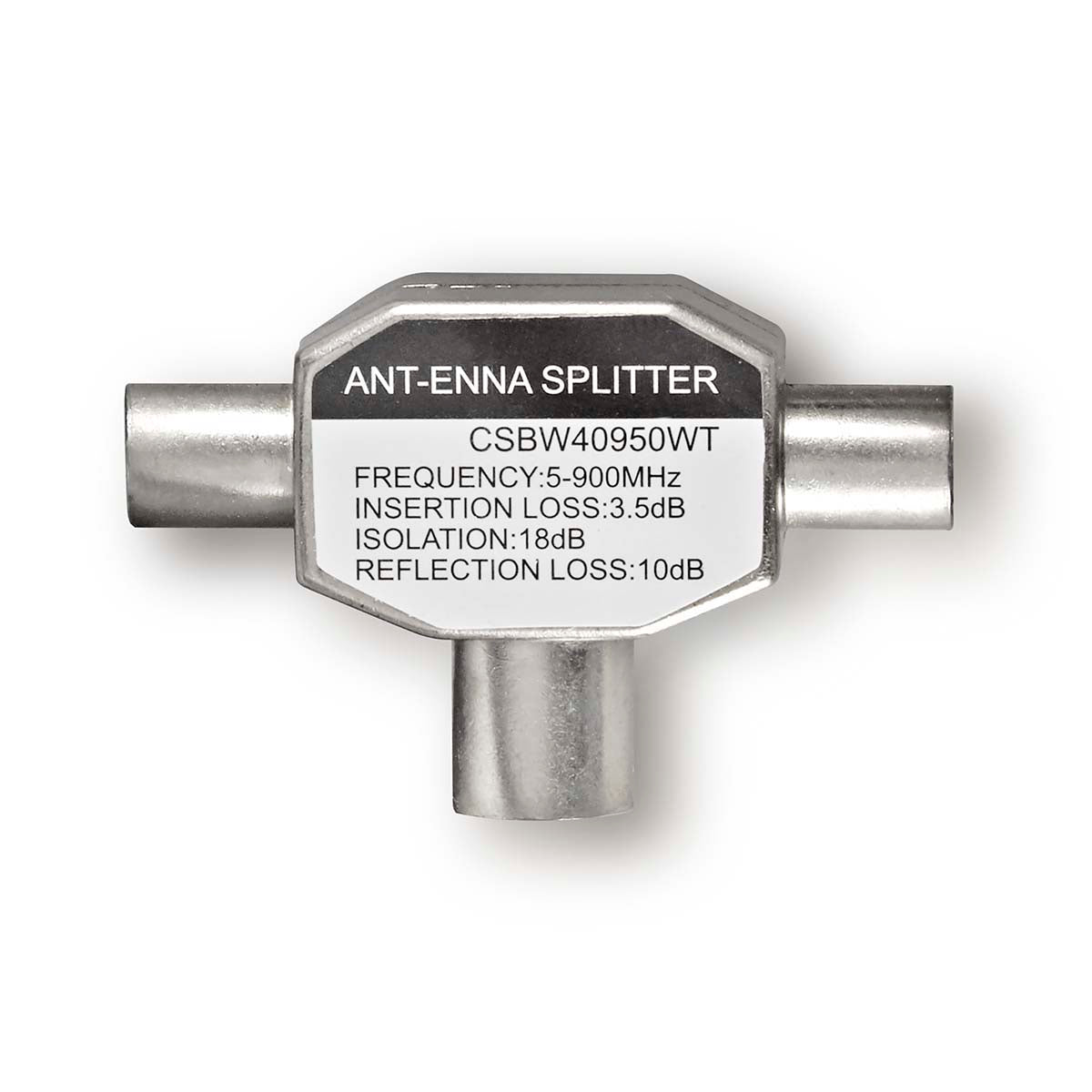 Satelliten- und Antennenadapter | 2x Coax Stecker | IEC (Coax) Buchse | Vernickelt | 75 Ohm | T-Splitter | Metall | Weiss | 1 Stück | Box