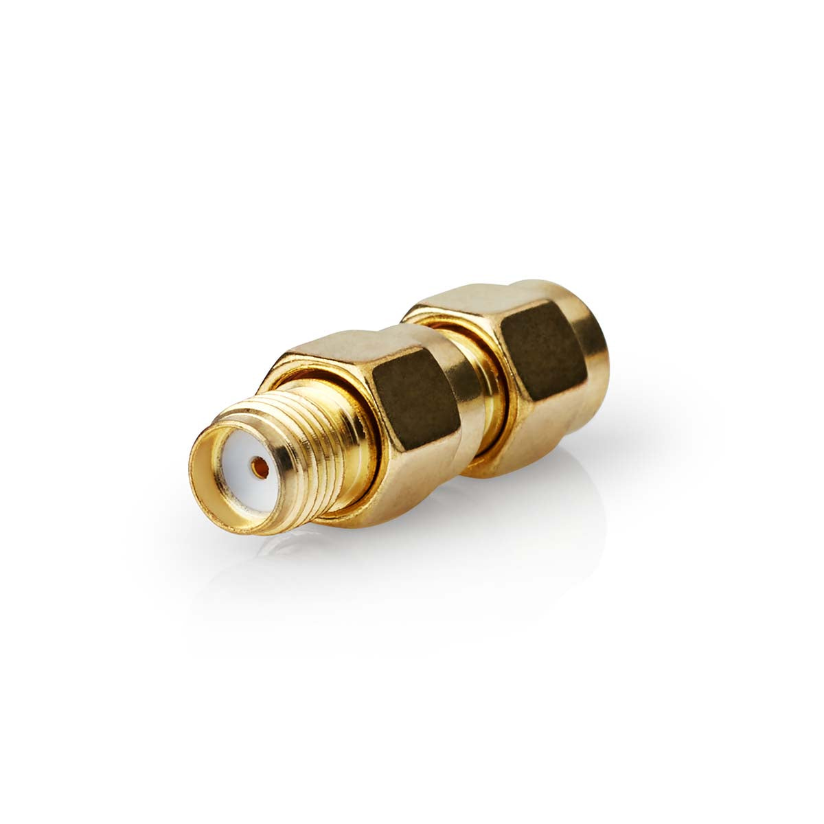 SMA Adapter | SMA-Stecker Reverse Polarity | SMA-Buchse | Vergoldet | 50 Ohm | Gerade | Kupfer | Gold | 2 Stück | Box