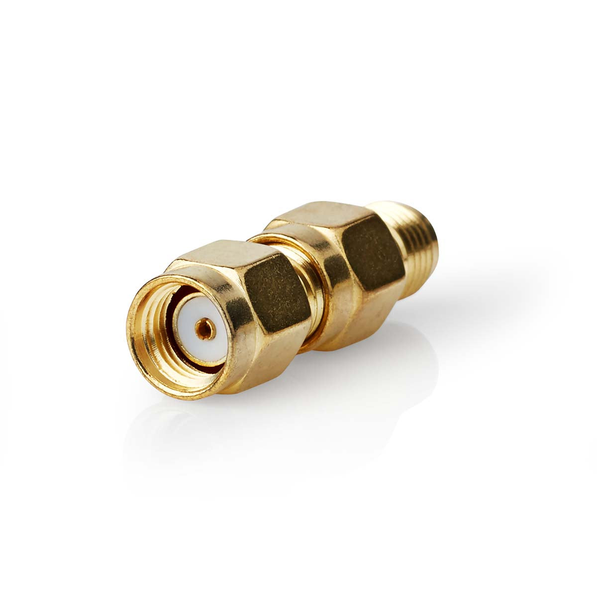 SMA Adapter | SMA-Stecker Reverse Polarity | SMA-Buchse | Vergoldet | 50 Ohm | Gerade | Kupfer | Gold | 2 Stück | Box