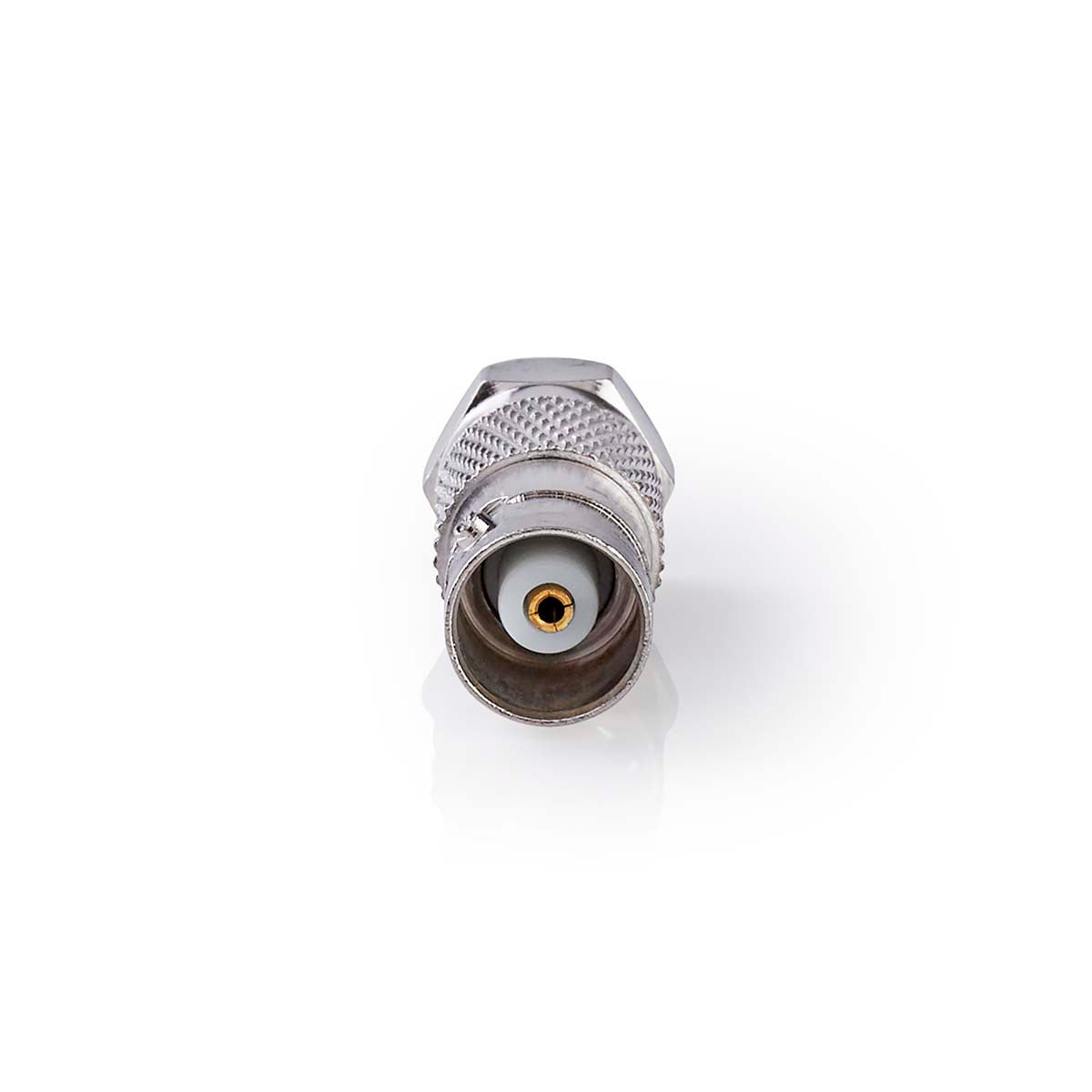 Satelliten- und Antennenadapter | F Stecker | IEC (Coax) Buchse | Vernickelt | 75 Ohm | Gerade | Metall | Silber | 1 Stück | Box