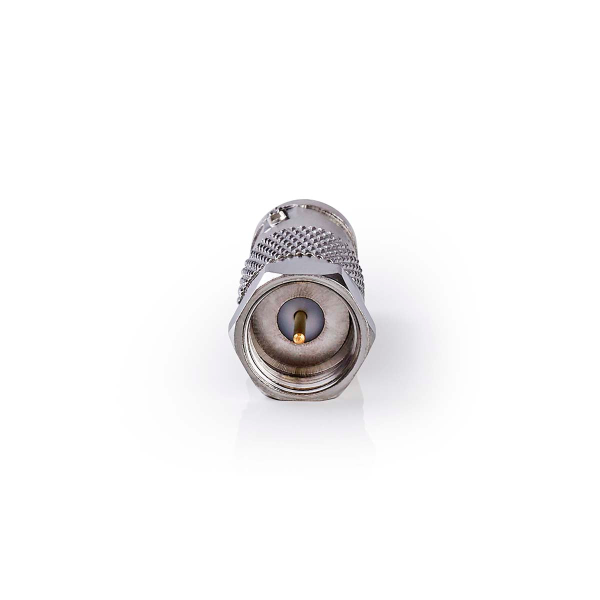 Satelliten- und Antennenadapter | F Stecker | IEC (Coax) Buchse | Vernickelt | 75 Ohm | Gerade | Metall | Silber | 1 Stück | Box