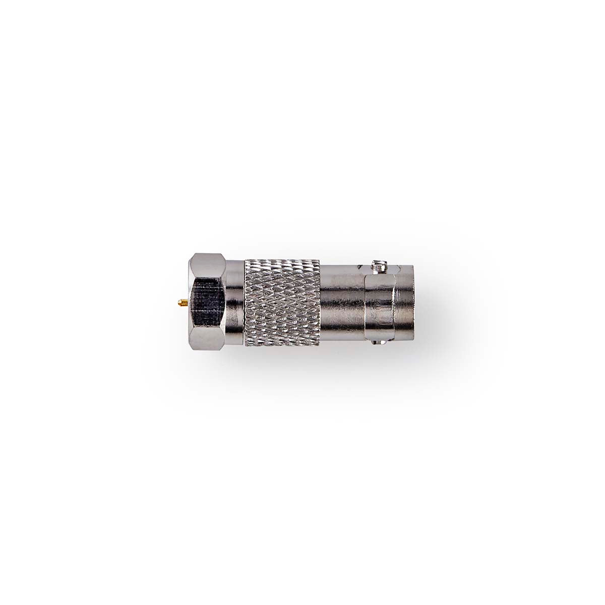 Satelliten- und Antennenadapter | F Stecker | IEC (Coax) Buchse | Vernickelt | 75 Ohm | Gerade | Metall | Silber | 1 Stück | Box