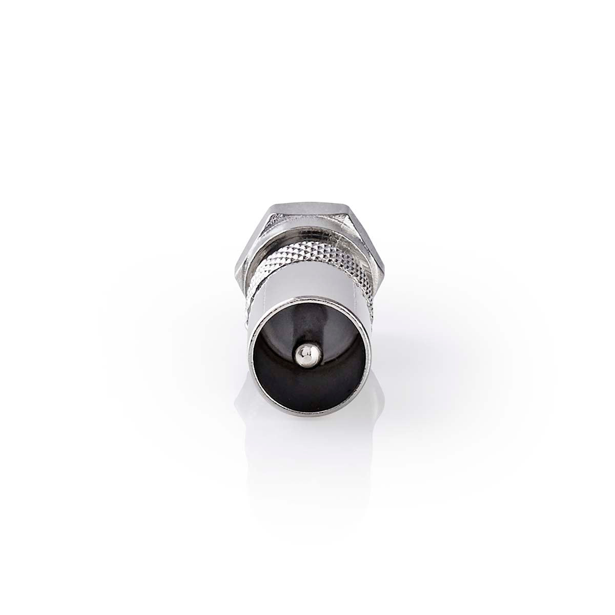 Satelliten- und Antennenadapter | F Stecker | IEC (Coax) Stecker | Vernickelt | 75 Ohm | Gerade | Metall | Silber | 1 Stück | Box