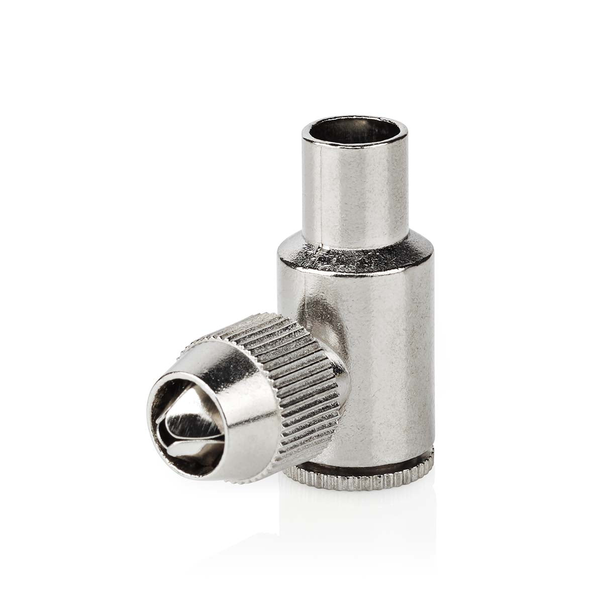 IEC (Coax) Stecker | Abgewinkelt | Stecker | Vernickelt | 75 Ohm | Schraube | Kabeleingangsdurchmesser: 7.0 mm | Metall | Silber | 2 Stück | Umschlag