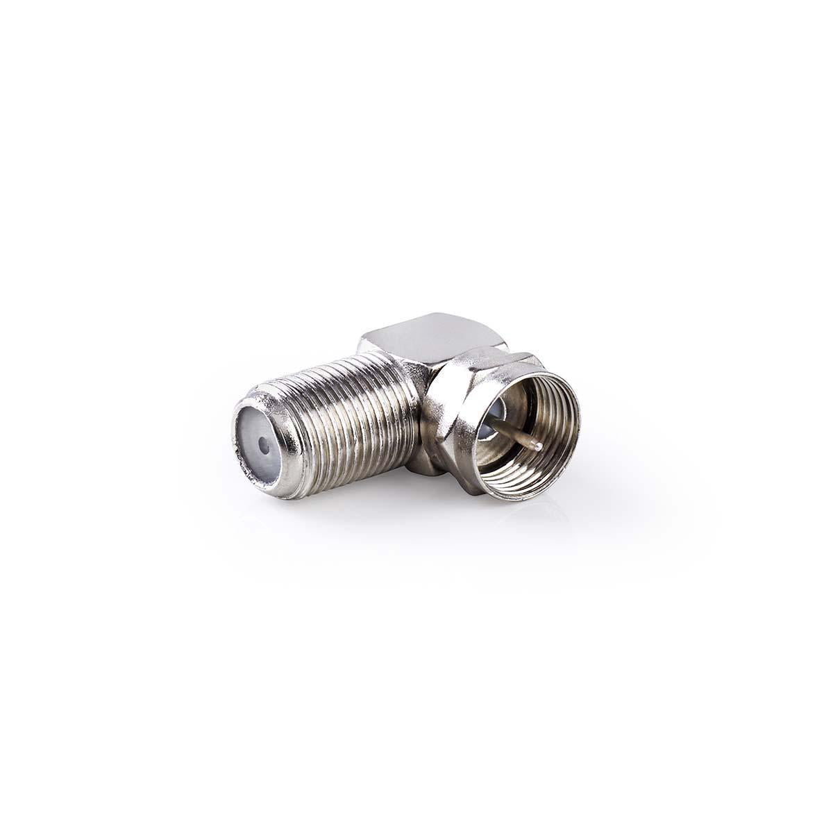 Satelliten- und Antennenadapter | F Stecker | F Buchse | Vernickelt | 75 Ohm | 90° abgewinkelt | Metall | Silber | 10 Stück | Umschlag