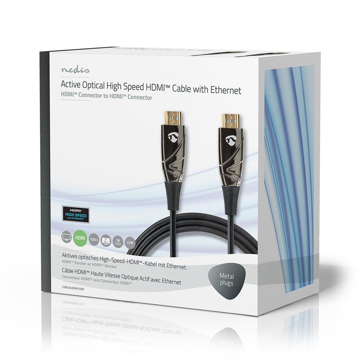 Aktive optische High Speed HDMI-Kabel mit Ethernet | HDMI™ Stecker | HDMI™ Stecker | 4K@60Hz | 18 Gbps | 100.0 m | Rund | PVC | Schwarz | Kartonverpackung