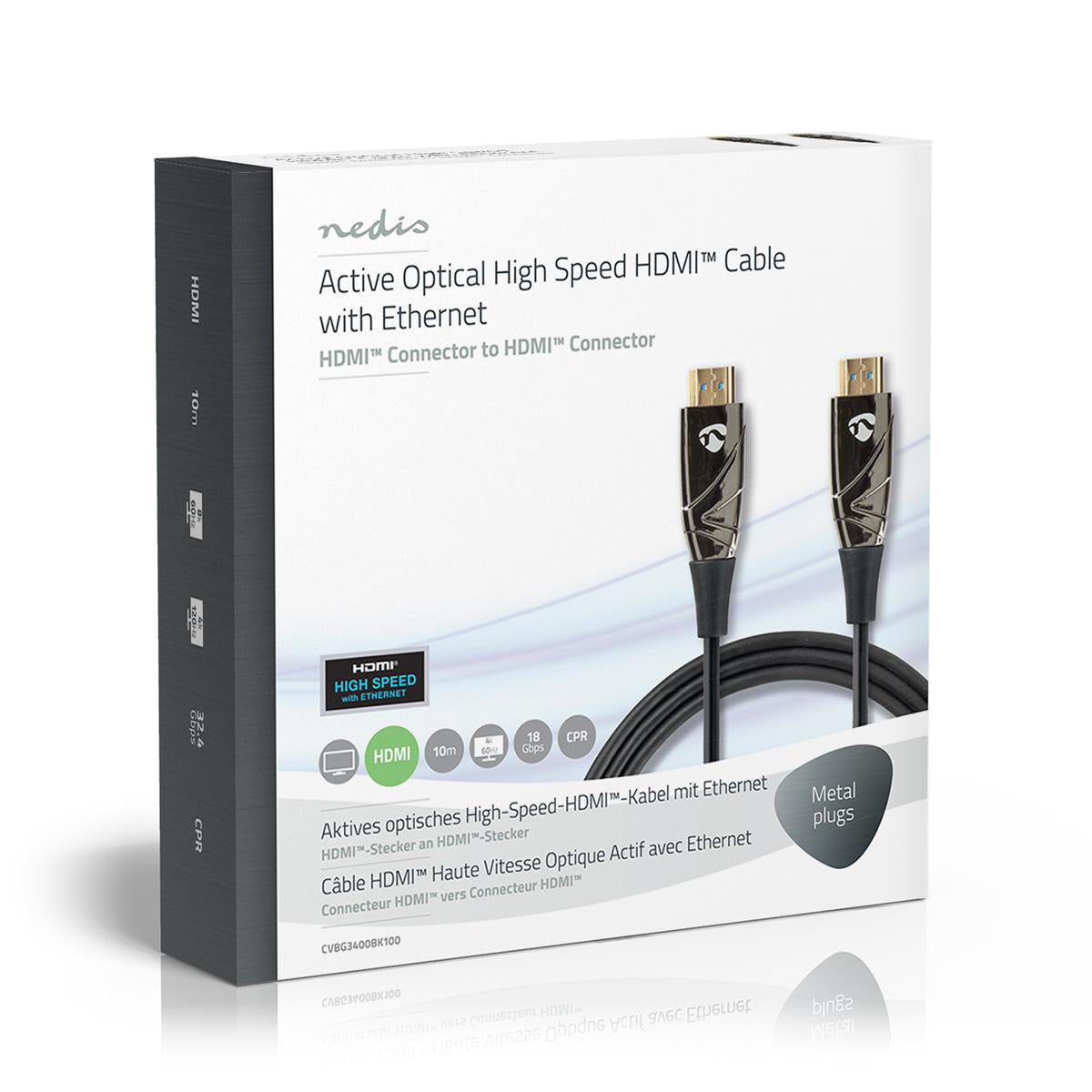 Aktive optische High Speed HDMI-Kabel mit Ethernet | HDMI™ Stecker | HDMI™ Stecker | 4K@60Hz | 18 Gbps | 10.0 m | Rund | PVC | Schwarz | Kartonverpackung