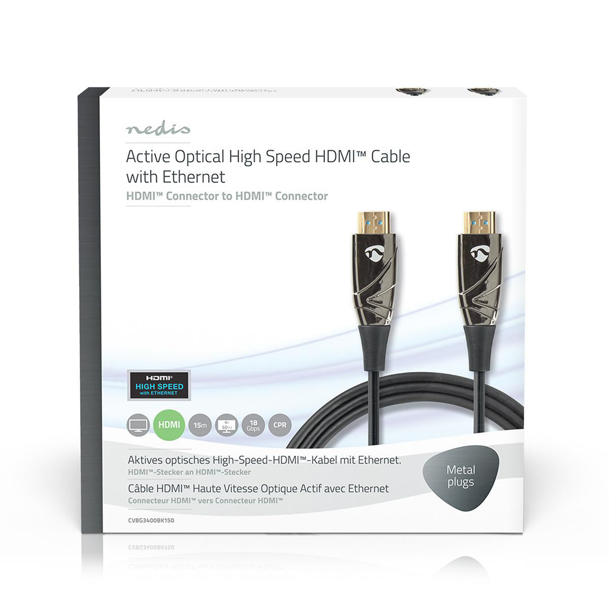 Aktive optische High Speed HDMI-Kabel mit Ethernet | HDMI™ Stecker | HDMI™ Stecker | 4K@60Hz | 18 Gbps | 15.0 m | Rund | PVC | Schwarz | Kartonverpackung