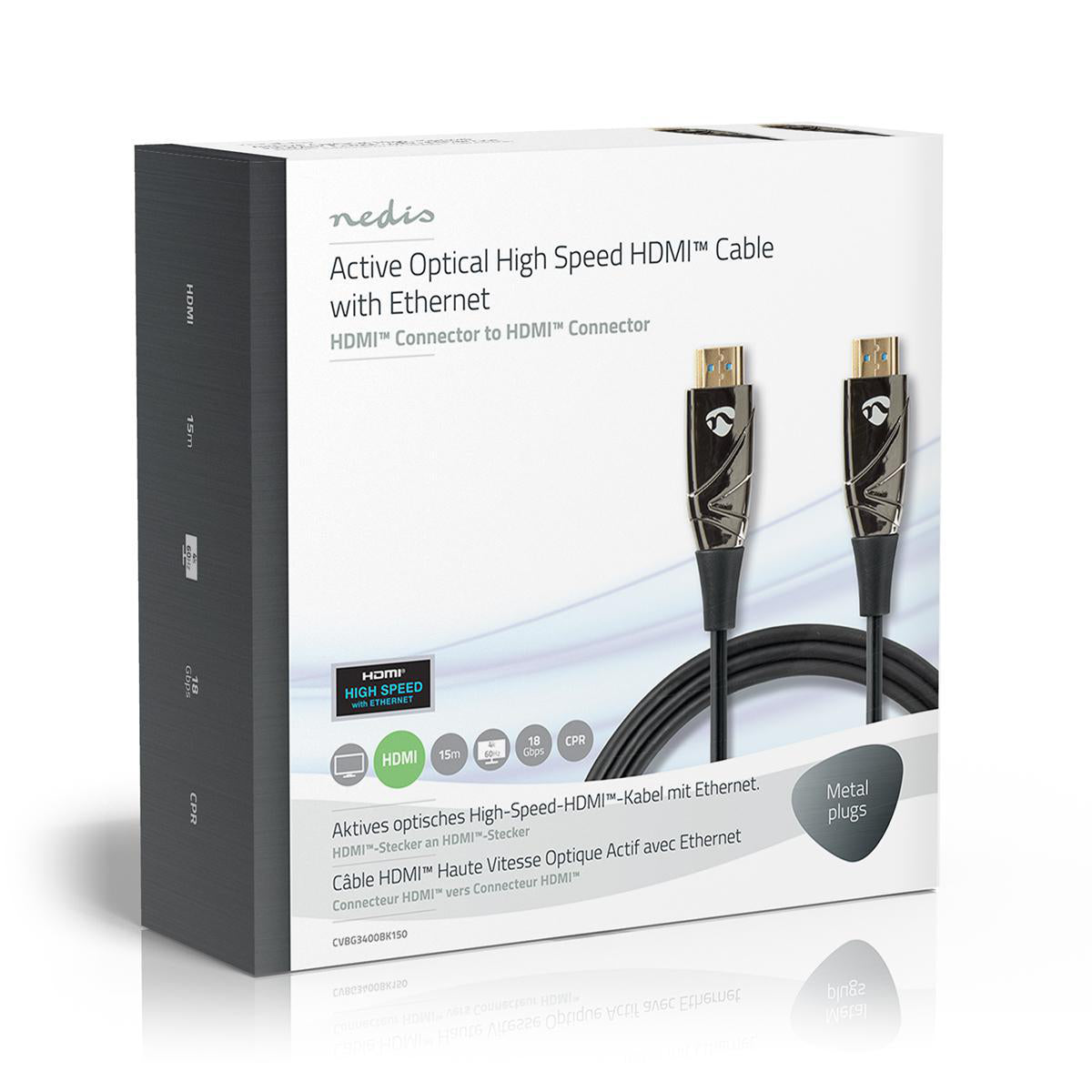 Aktive optische High Speed HDMI-Kabel mit Ethernet | HDMI™ Stecker | HDMI™ Stecker | 4K@60Hz | 18 Gbps | 15.0 m | Rund | PVC | Schwarz | Kartonverpackung