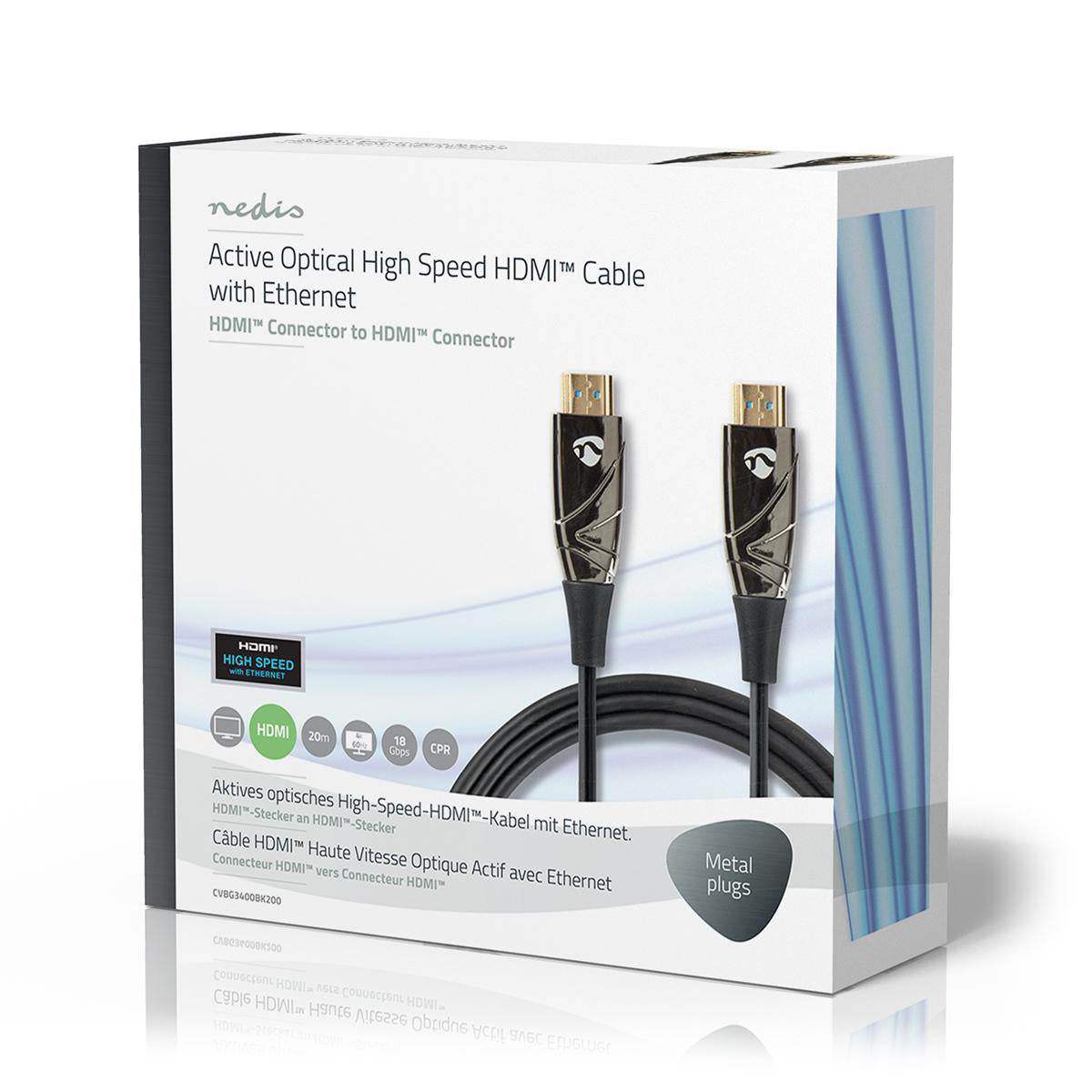 Aktive optische High Speed HDMI-Kabel mit Ethernet | HDMI™ Stecker | HDMI™ Stecker | 4K@60Hz | 18 Gbps | 20.0 m | Rund | PVC | Schwarz | Kartonverpackung