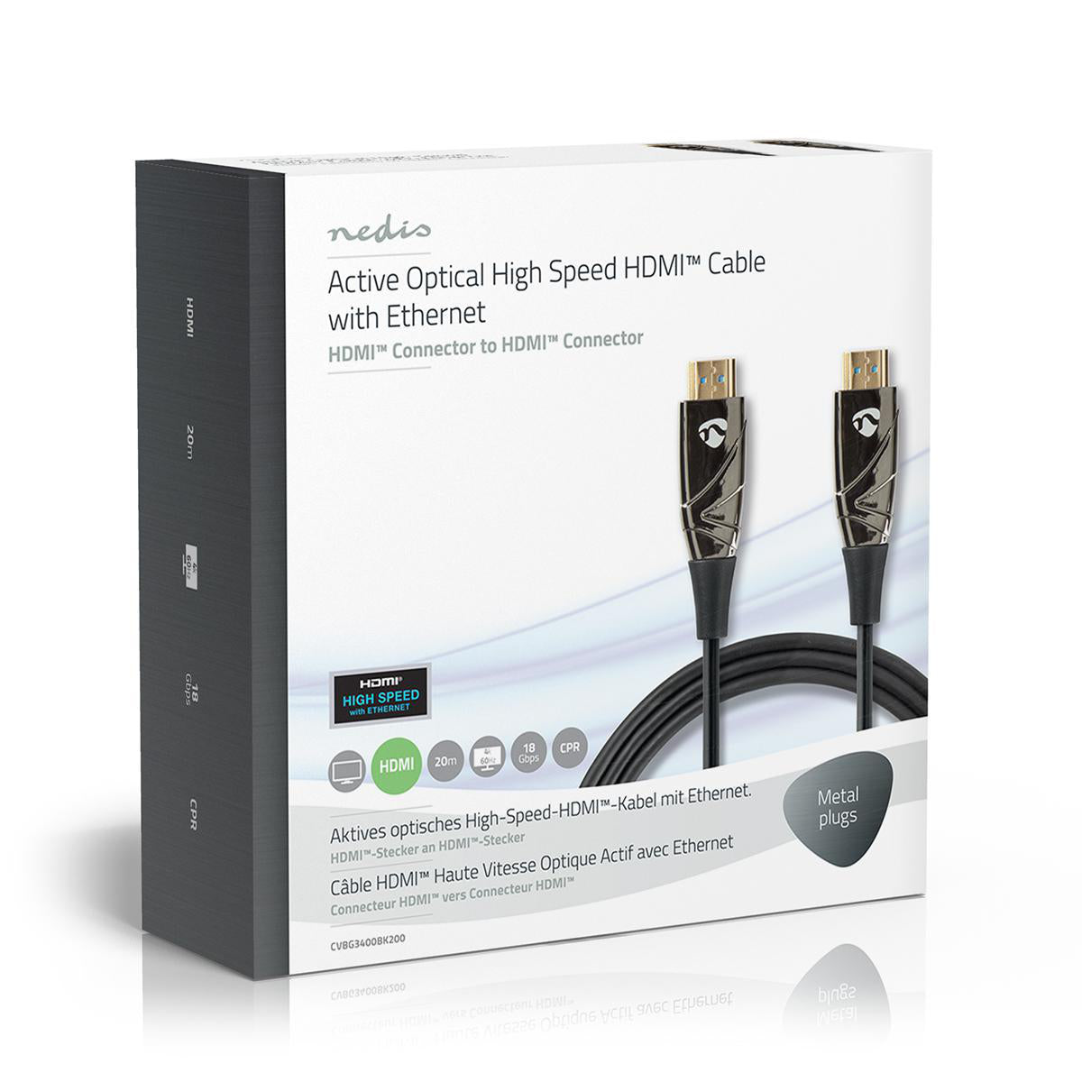 Aktive optische High Speed HDMI-Kabel mit Ethernet | HDMI™ Stecker | HDMI™ Stecker | 4K@60Hz | 18 Gbps | 20.0 m | Rund | PVC | Schwarz | Kartonverpackung