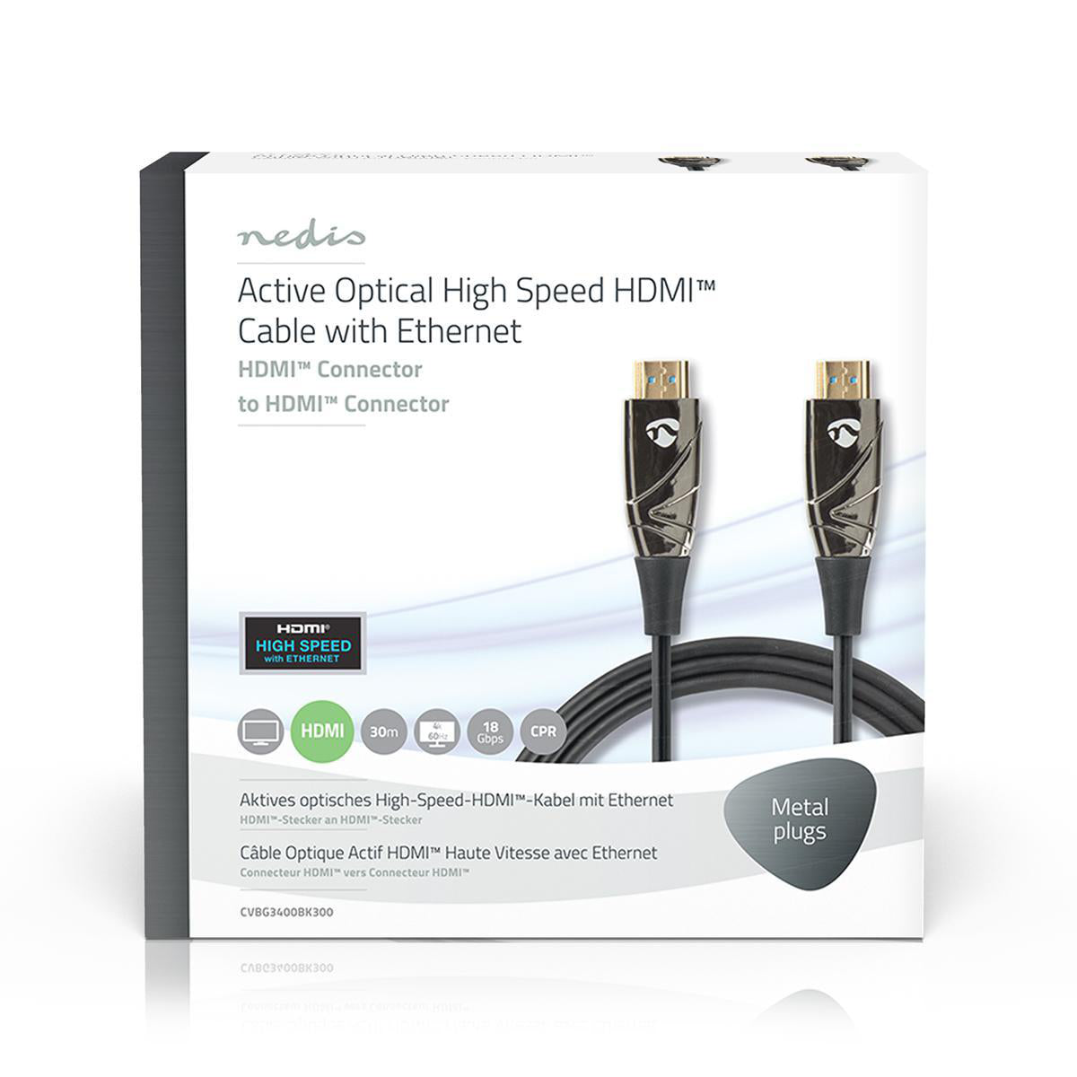 Aktive optische High Speed HDMI-Kabel mit Ethernet | HDMI™ Stecker | HDMI™ Stecker | 4K@60Hz | 18 Gbps | 30.0 m | Rund | PVC | Schwarz | Kartonverpackung