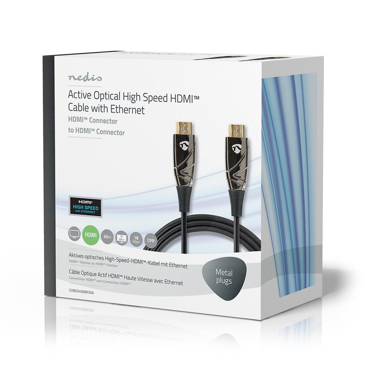 Aktive optische High Speed HDMI-Kabel mit Ethernet | HDMI™ Stecker | HDMI™ Stecker | 4K@60Hz | 18 Gbps | 30.0 m | Rund | PVC | Schwarz | Kartonverpackung