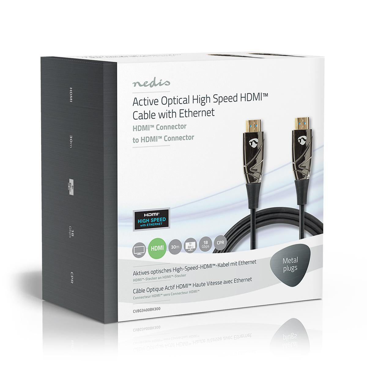 Aktive optische High Speed HDMI-Kabel mit Ethernet | HDMI™ Stecker | HDMI™ Stecker | 4K@60Hz | 18 Gbps | 30.0 m | Rund | PVC | Schwarz | Kartonverpackung