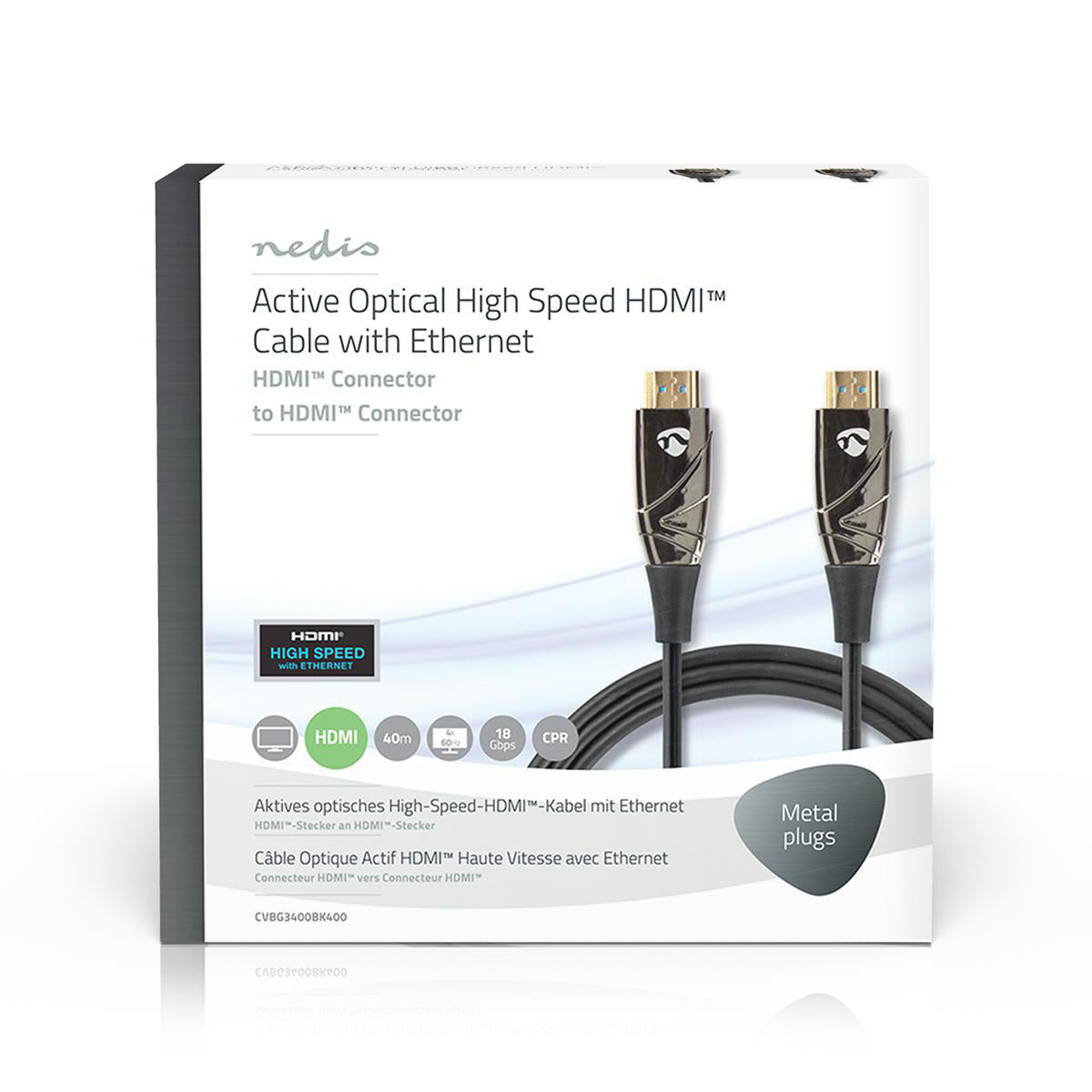Aktive optische High Speed HDMI-Kabel mit Ethernet | HDMI™ Stecker | HDMI™ Stecker | 4K@60Hz | 18 Gbps | 40.0 m | Rund | PVC | Schwarz | Kartonverpackung