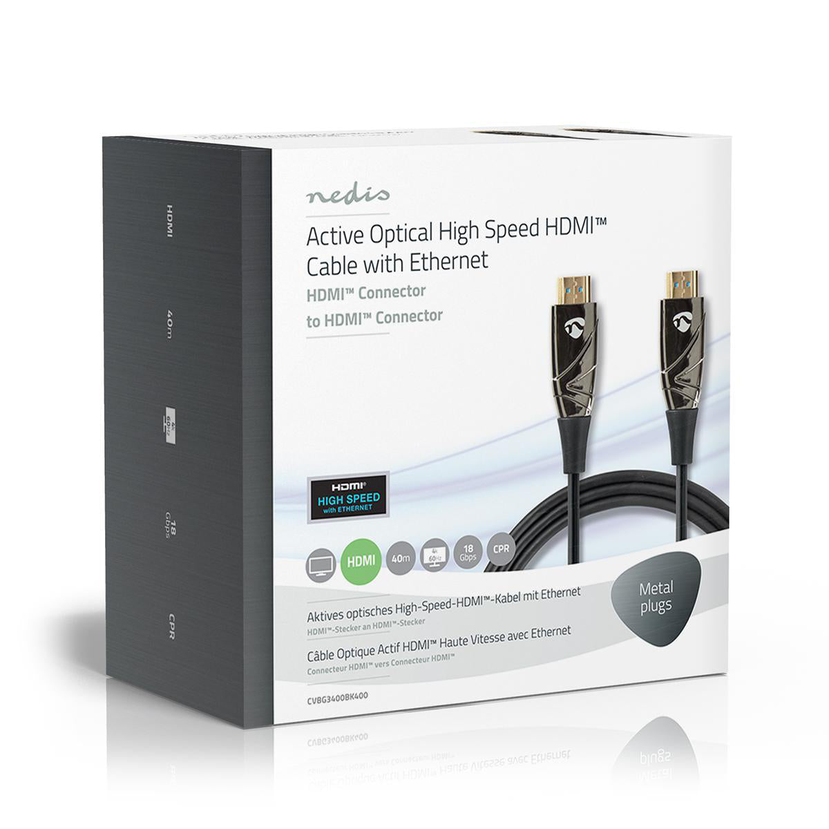 Aktive optische High Speed HDMI-Kabel mit Ethernet | HDMI™ Stecker | HDMI™ Stecker | 4K@60Hz | 18 Gbps | 40.0 m | Rund | PVC | Schwarz | Kartonverpackung