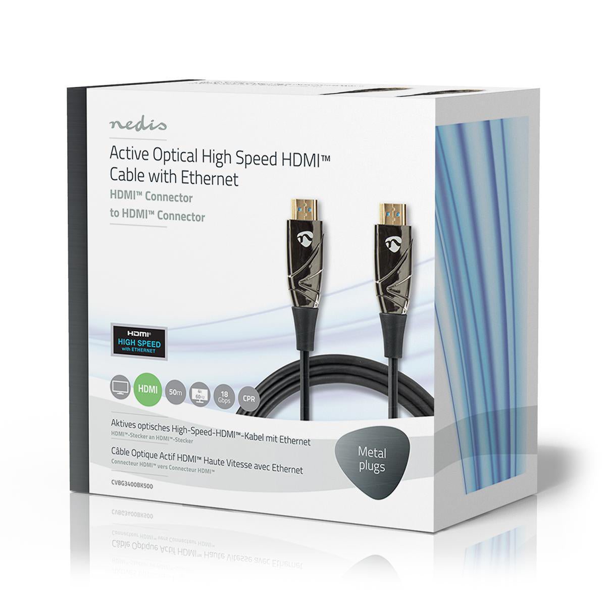 Aktive optische High Speed HDMI-Kabel mit Ethernet | HDMI™ Stecker | HDMI™ Stecker | 4K@60Hz | 18 Gbps | 50.0 m | Rund | PVC | Schwarz | Kartonverpackung