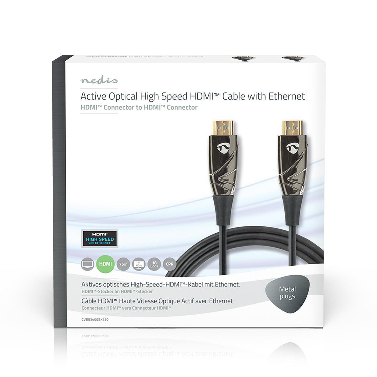 Aktive optische High Speed HDMI-Kabel mit Ethernet | HDMI™ Stecker | HDMI™ Stecker | 4K@60Hz | 18 Gbps | 75.0 m | Rund | PVC | Schwarz | Kartonverpackung