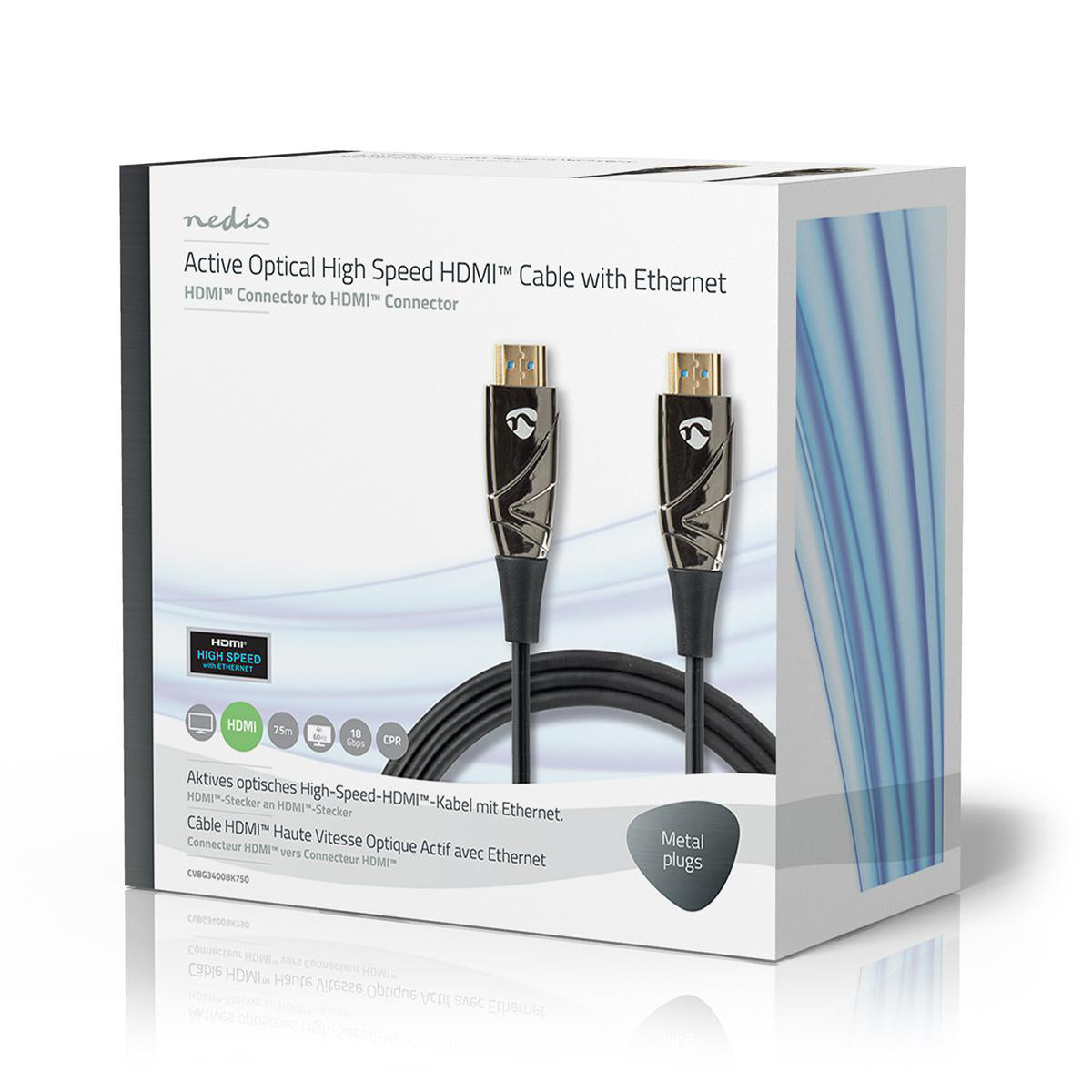 Aktive optische High Speed HDMI-Kabel mit Ethernet | HDMI™ Stecker | HDMI™ Stecker | 4K@60Hz | 18 Gbps | 75.0 m | Rund | PVC | Schwarz | Kartonverpackung